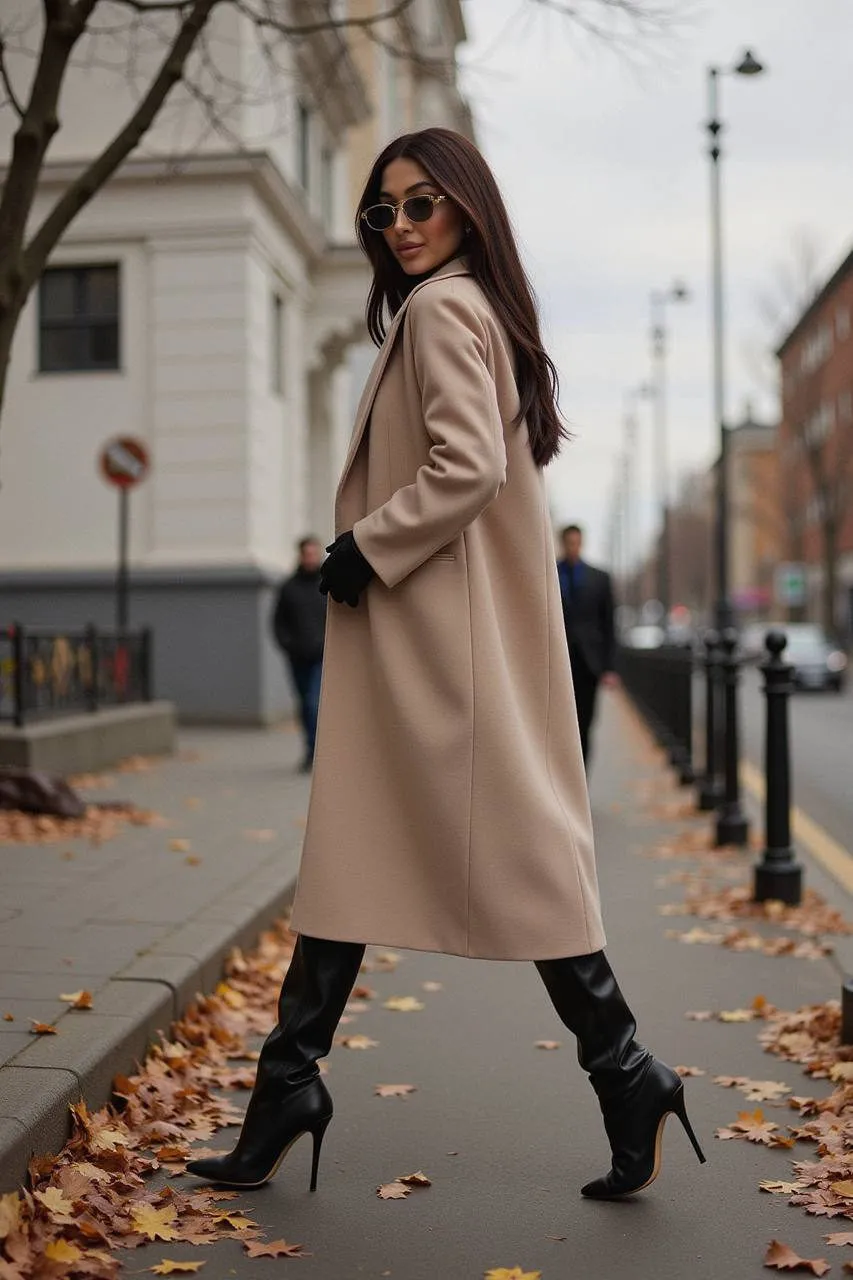 Beige Coat Autumn City Walk