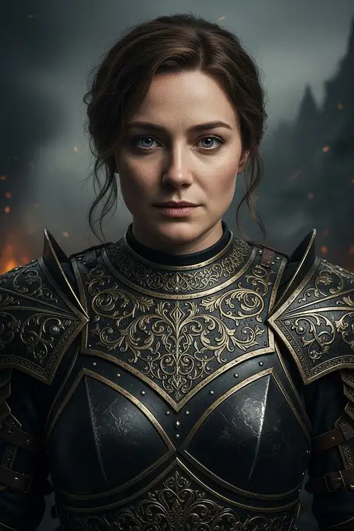 Close-up Portrait The Uploaded Woman Female Warrior Wearing Intricate Black
