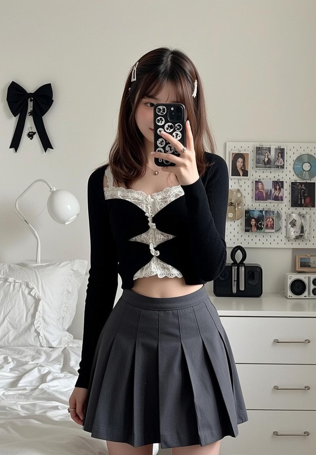Lace Cardigan Mirror Selfie