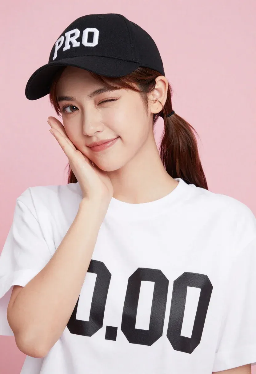 Portrait Young Woman With Brown Hair Ponytail Against Solid Pastel