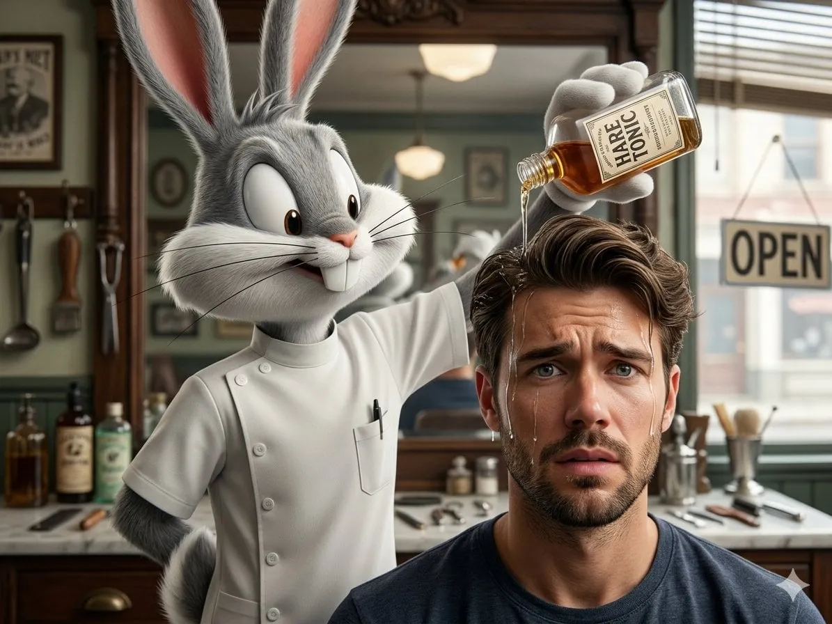 Bugs Bunny Barber Pouring Tonic On Nervous Man