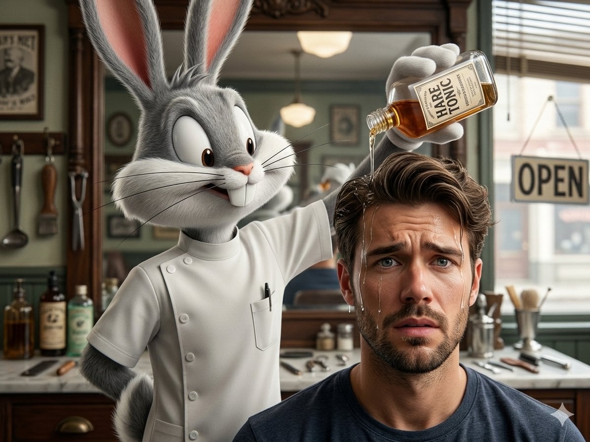 Bugs Bunny Barber Pouring Tonic On Nervous Man