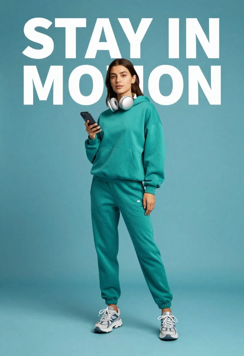 Full-body Studio Shot Young Woman Standing Against Solid Teal Background reference photo