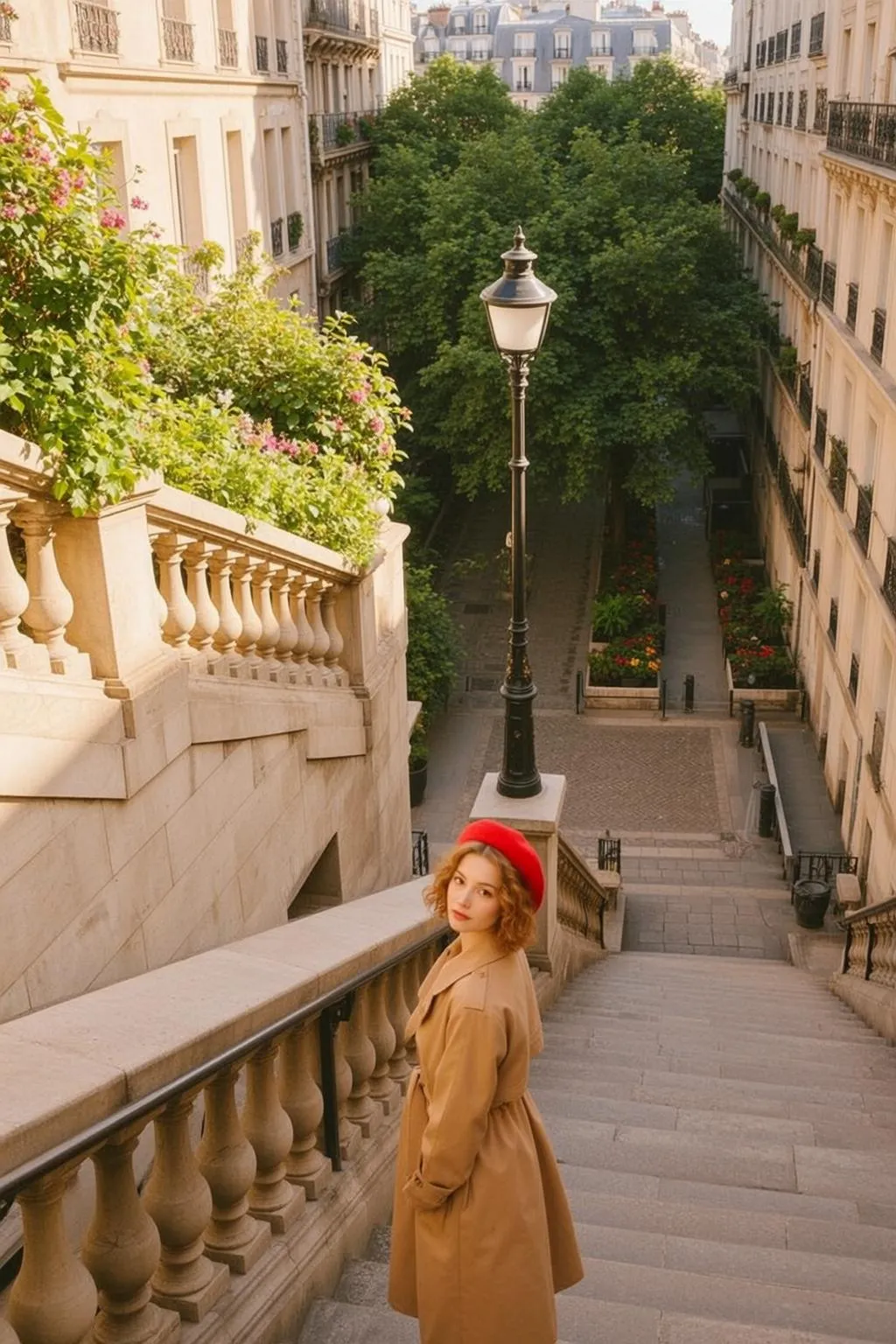 Red Beret Paris Stairs