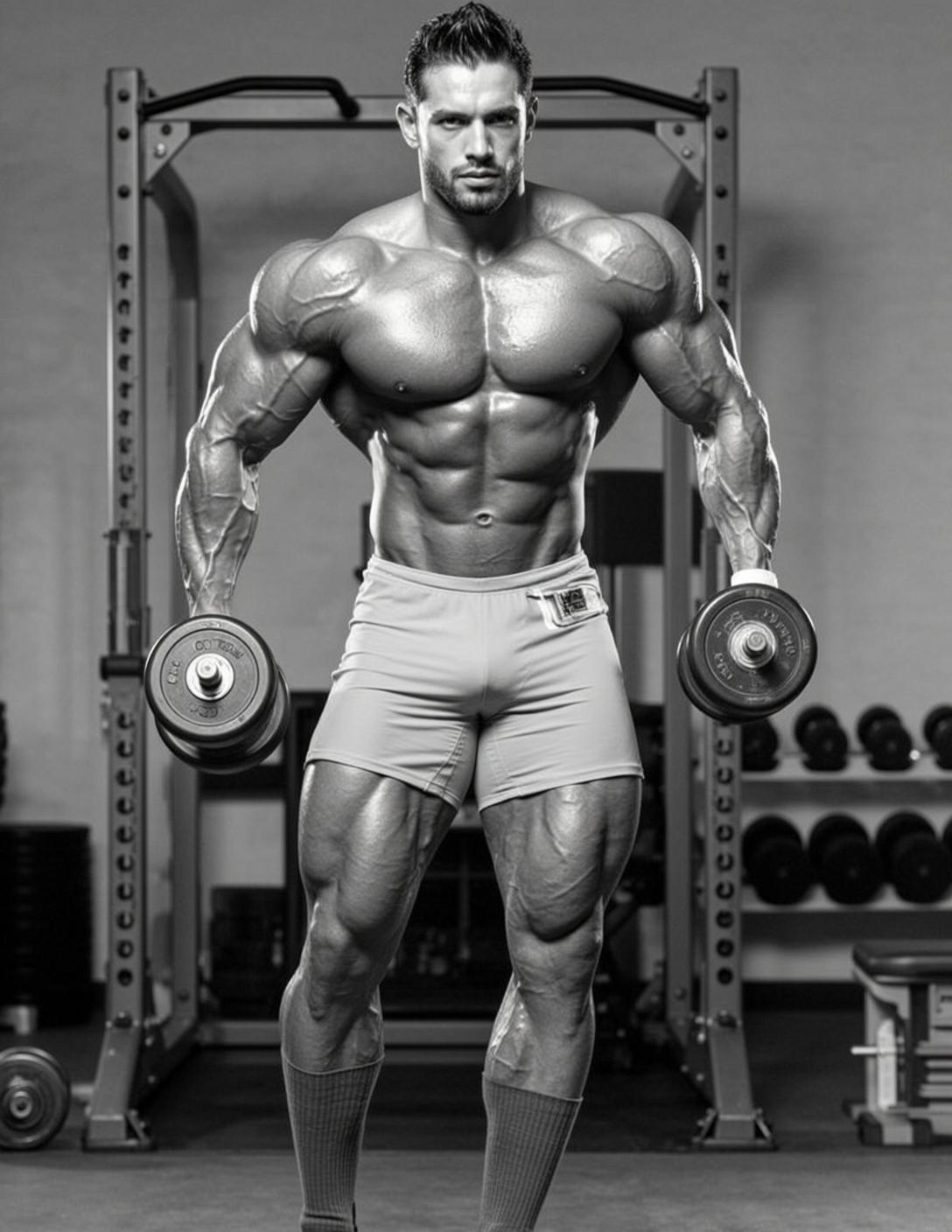Muscular Bodybuilder Short Dark Styled Tan Oily