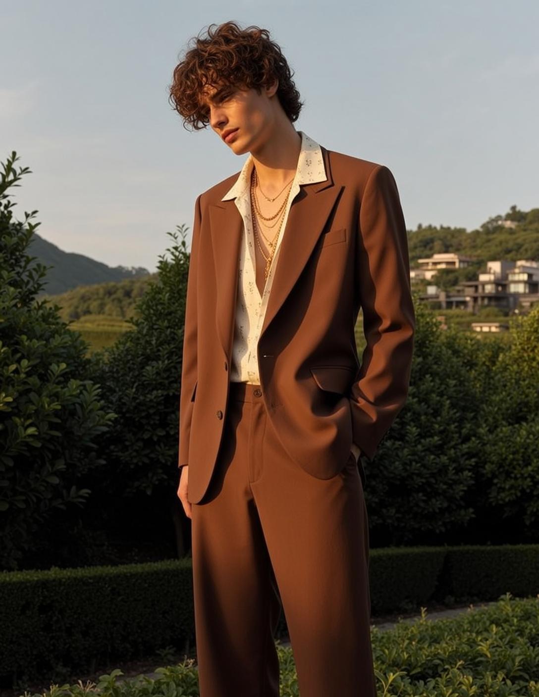 Brown Suit Garden Editorial Look