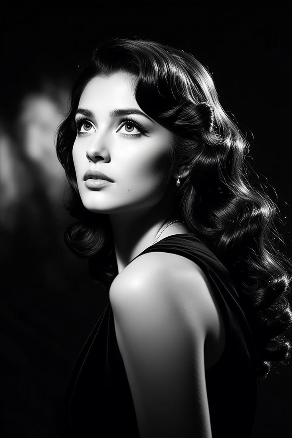 Photorealistic Portrait Beautiful Young Woman With Dark Voluminous Wavy Hair