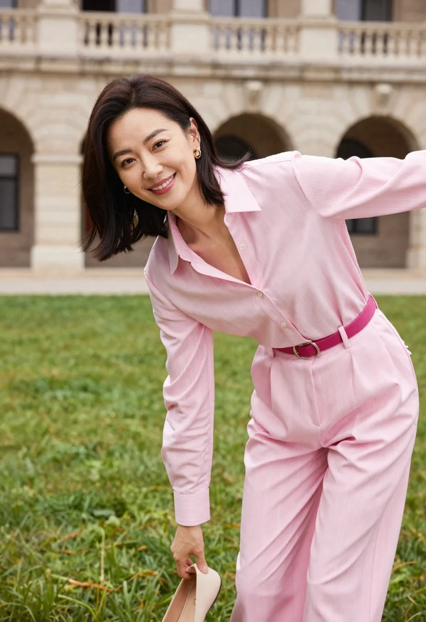 Woman With Dark Shoulder-length Hair Smiles The Camera While Leaning reference photo