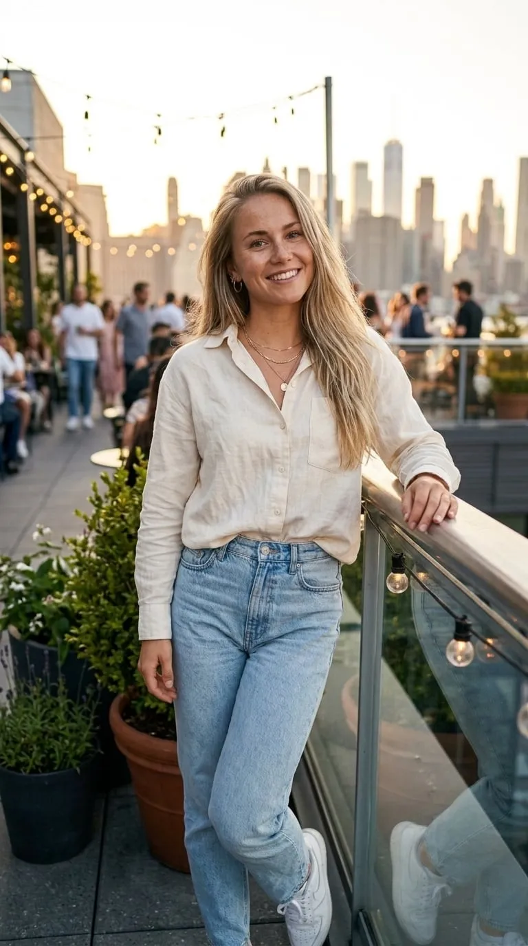Rooftop Terrace Sunset New York City Skyline