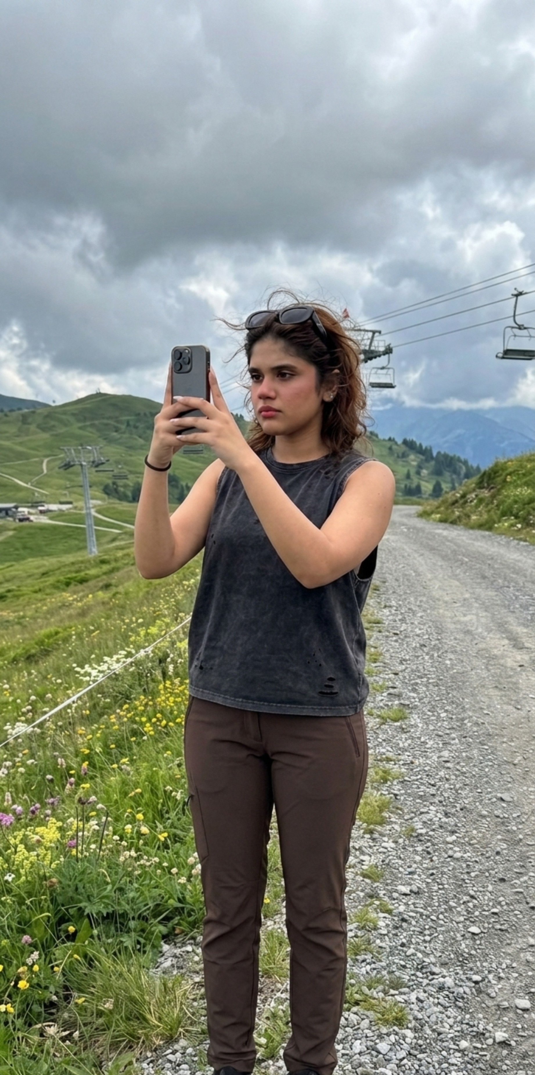 Mountain Trail Holding Smartphone