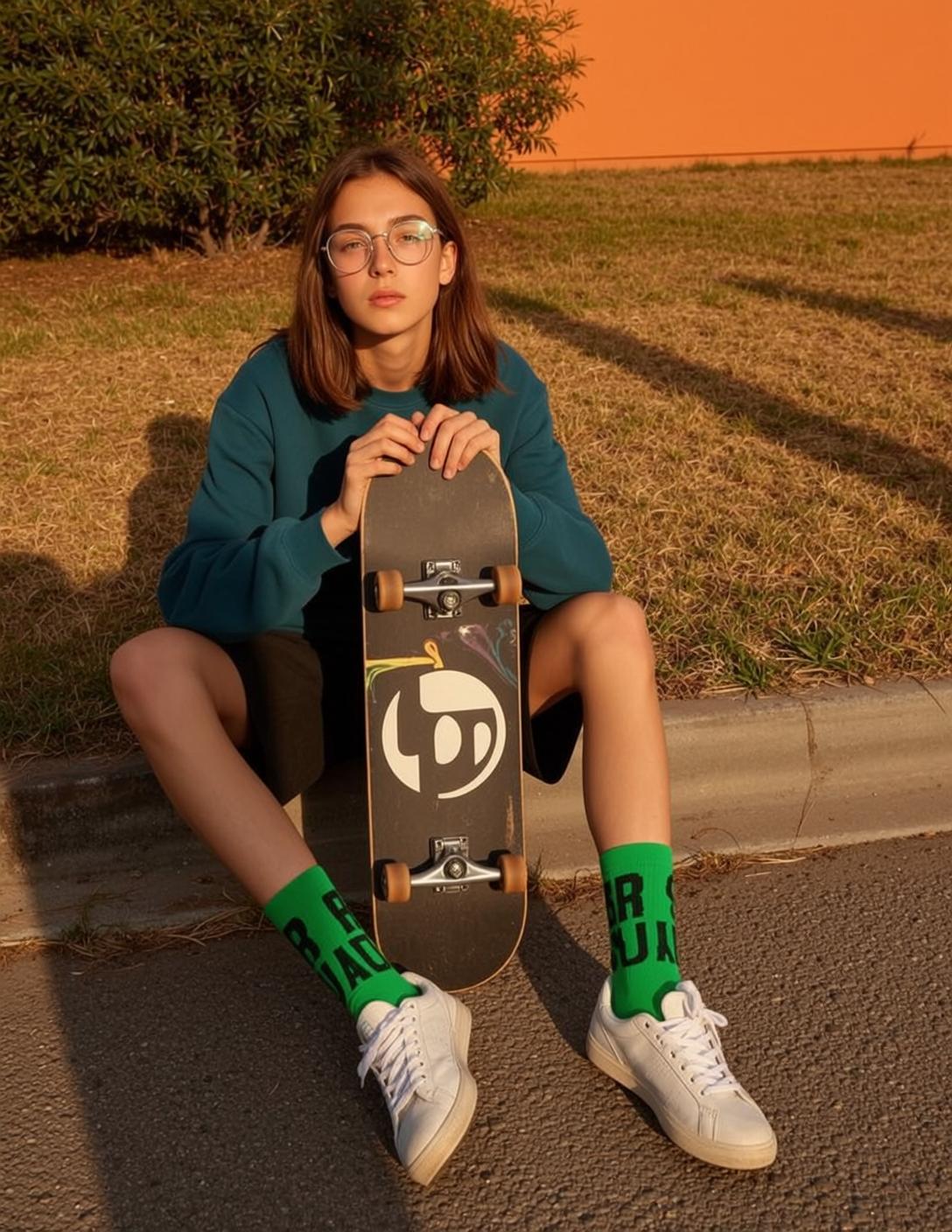 Teenager With Skateboard Golden Hour Casual
