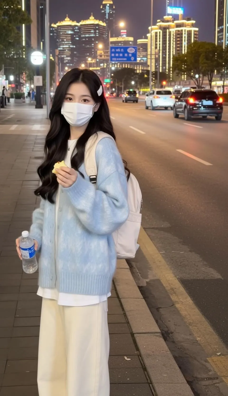 Cardigan Backpack Night Street Snack