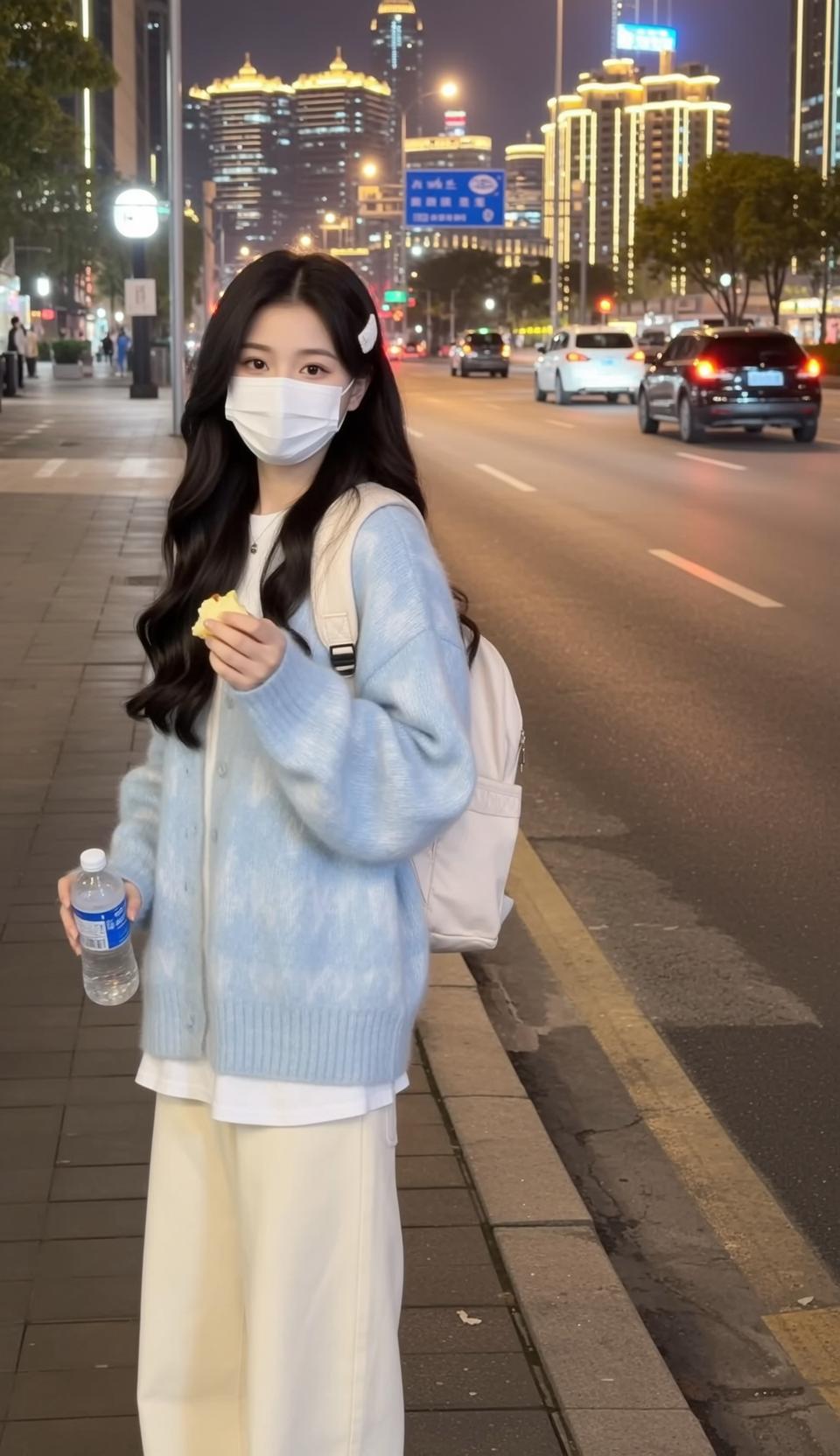 Cardigan Backpack Night Street Snack