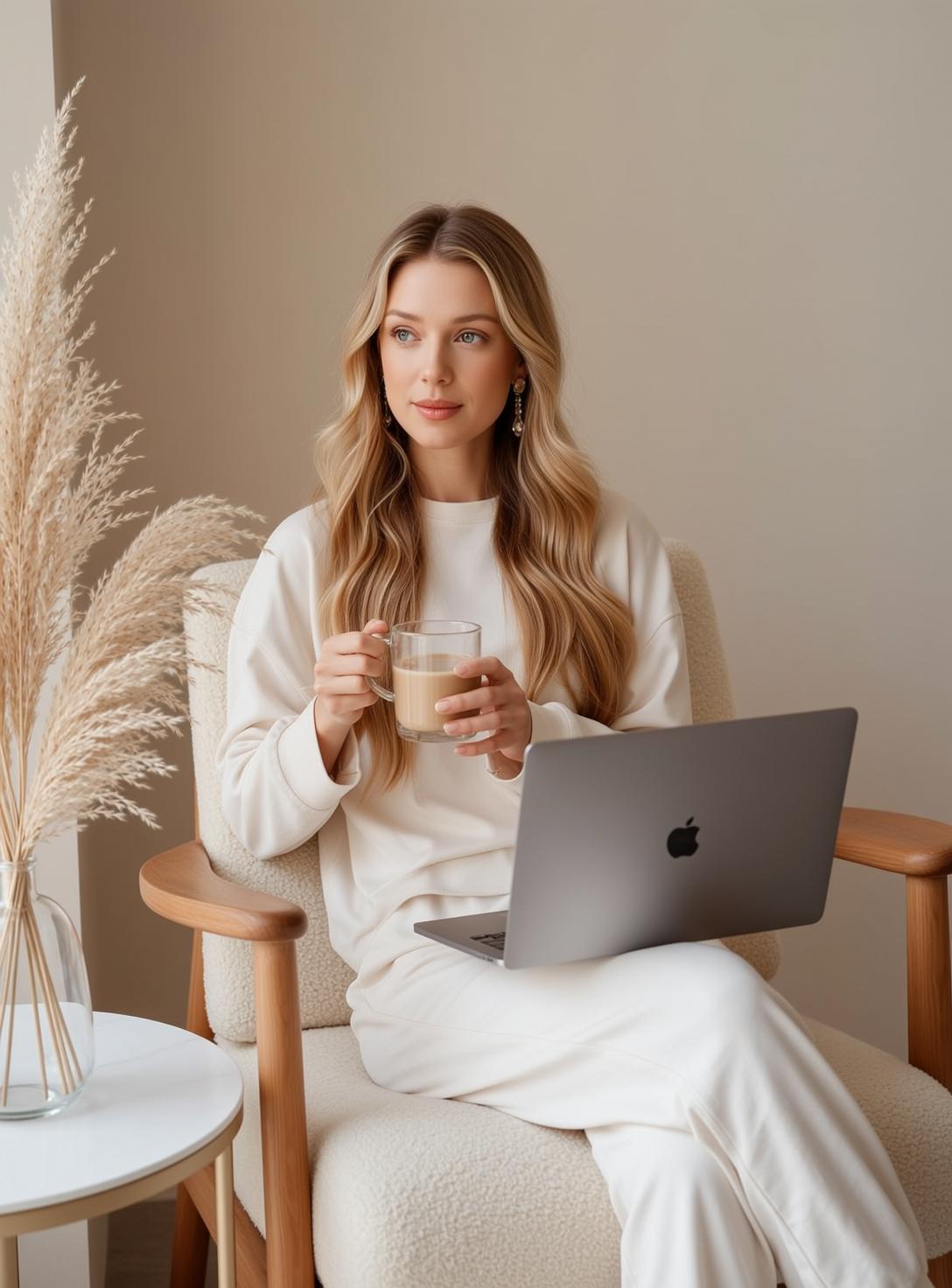 Cream Sweater Armchair Coffee Scene
