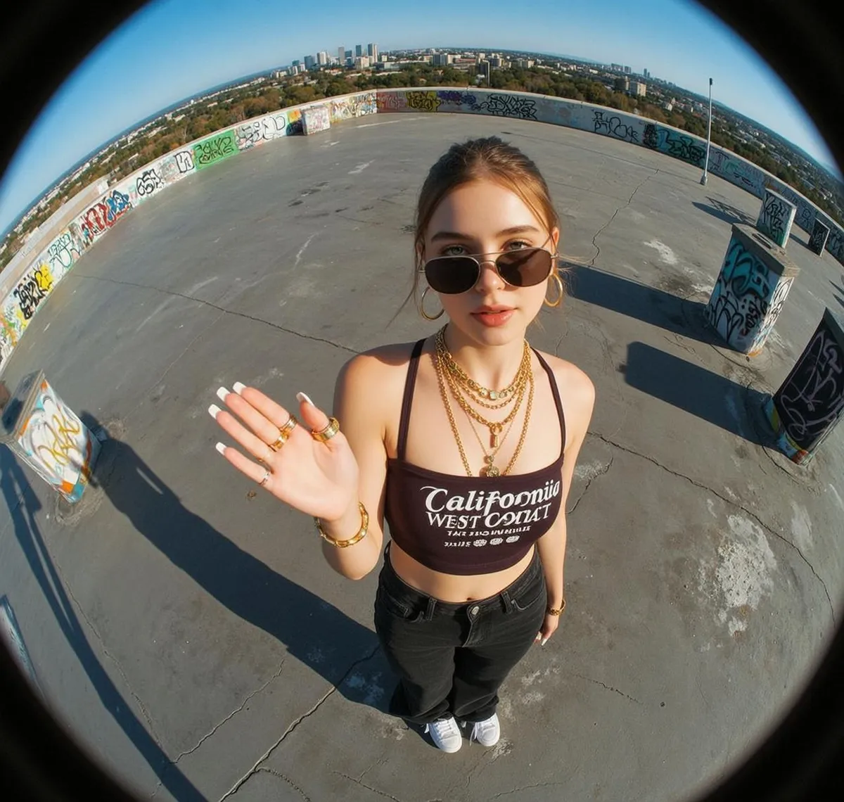 Sunglasses Earrings Necklace Bracelets And Rings In Fisheye Portrait