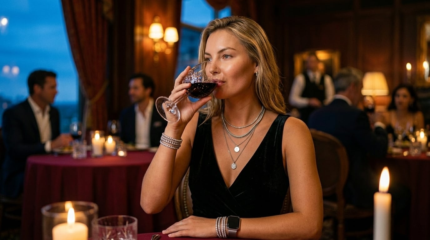 Sipping Wine Opulent Restaurant Twilight
