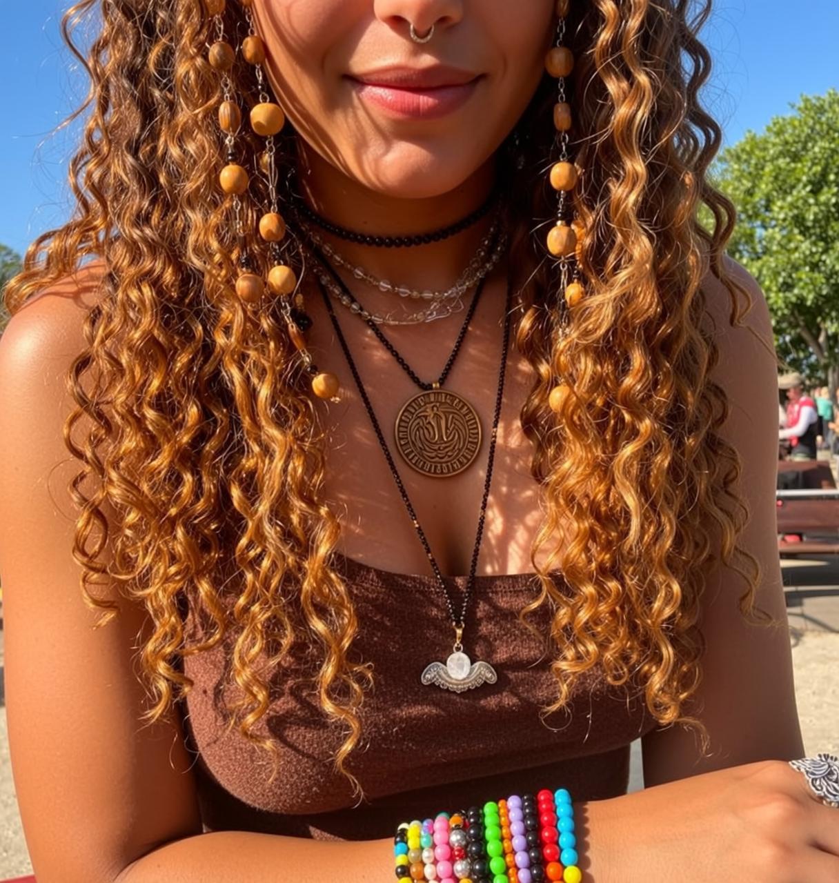 Indie Young Long Curly Light Brown Tube