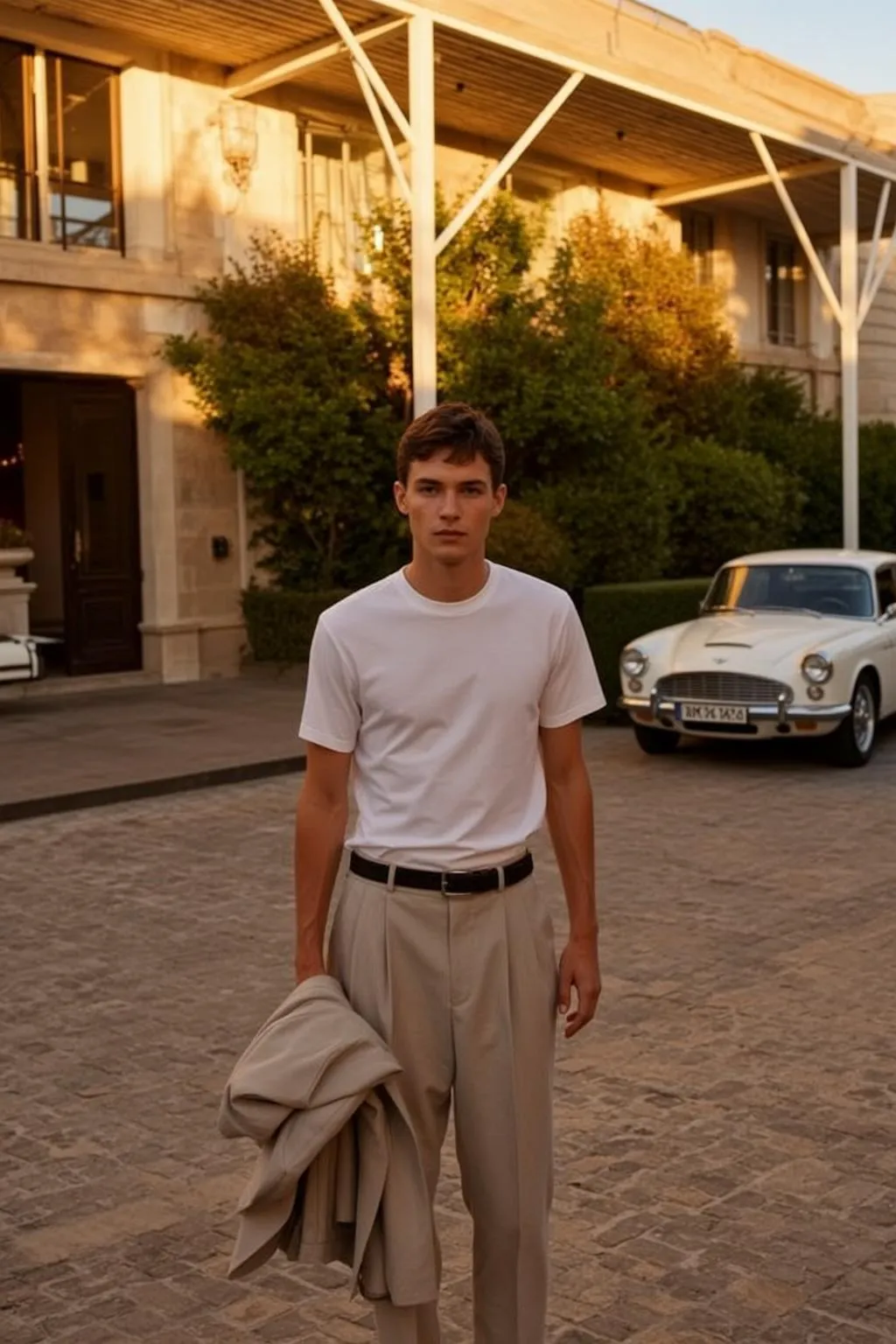 Young Short Brown Fair White T-shirt Light
