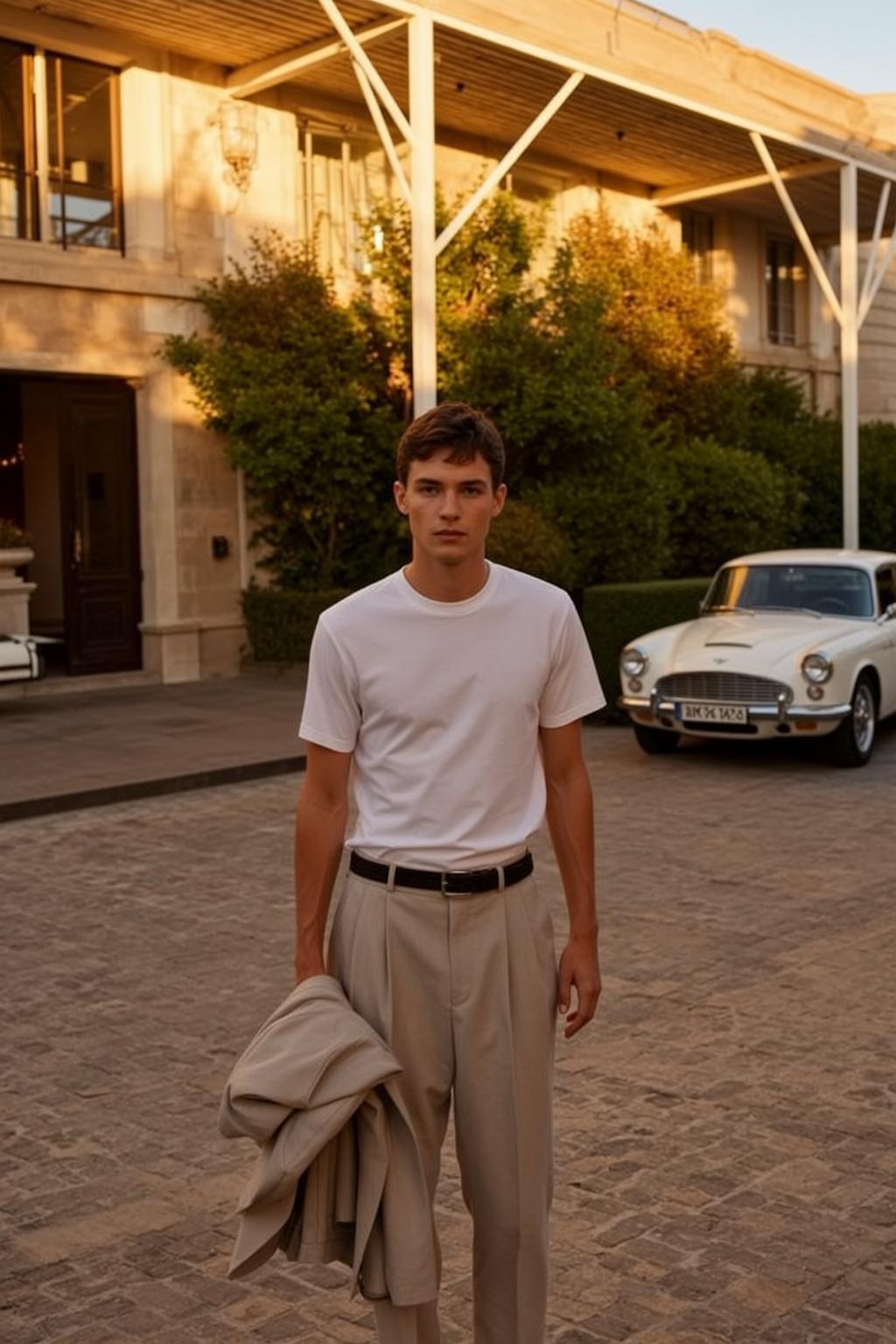 Young Short Brown Fair White T-shirt Light