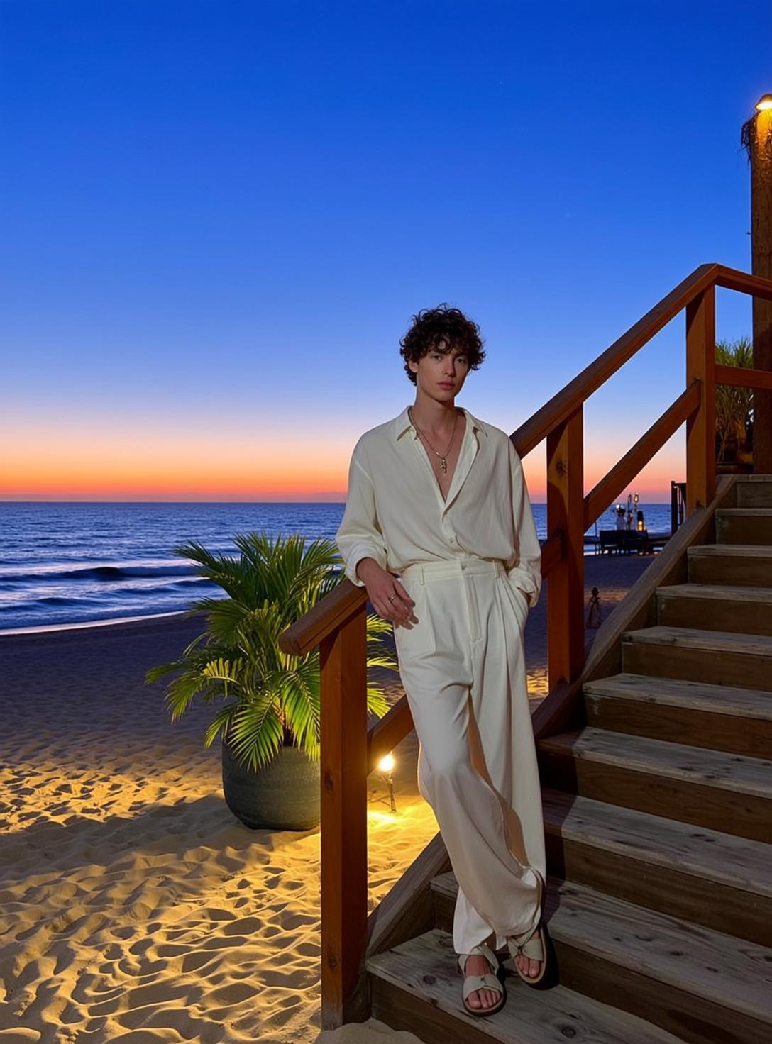 White Linen Beach Sunset Look