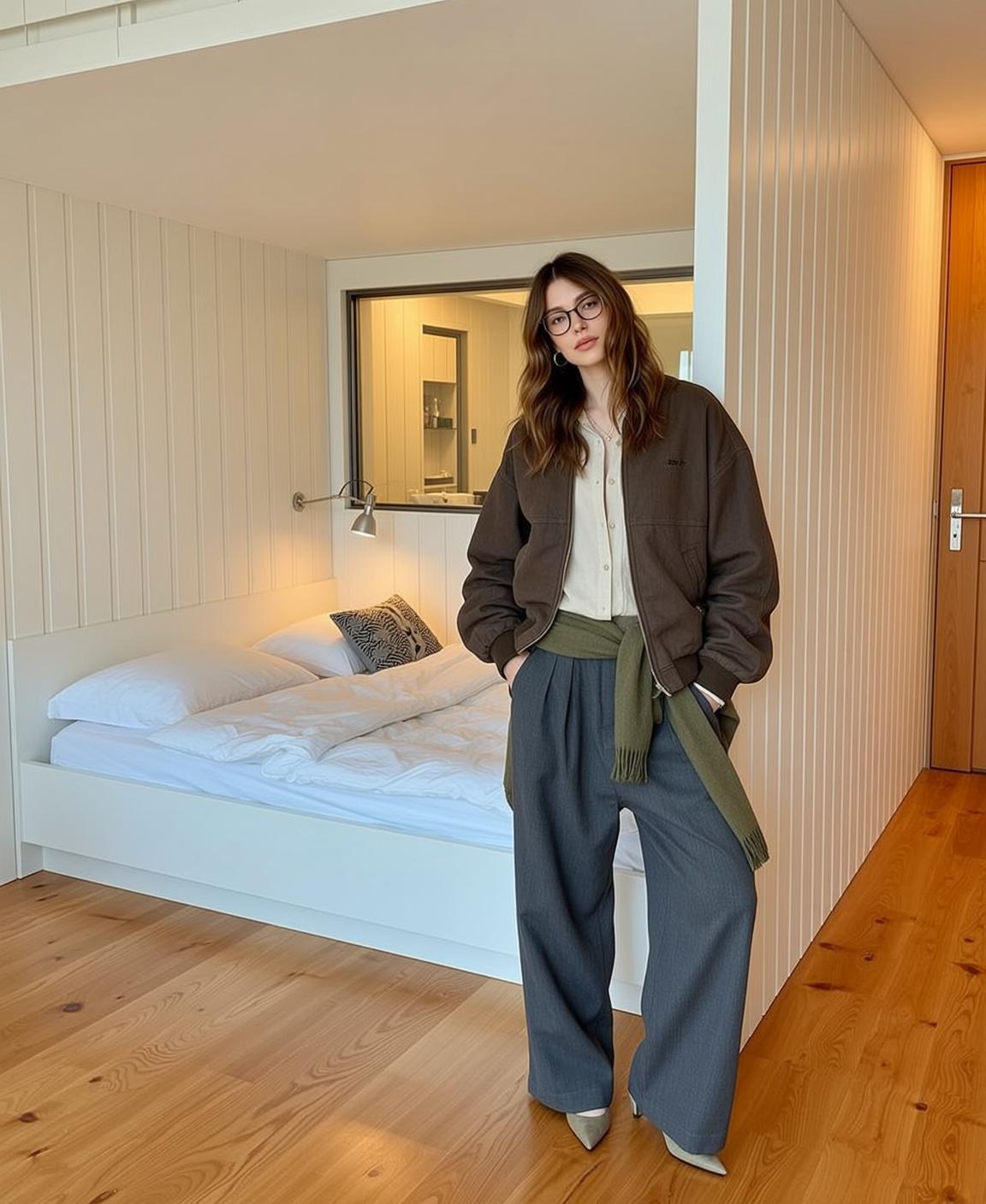 Beige Shirt and Wide Leg Trousers