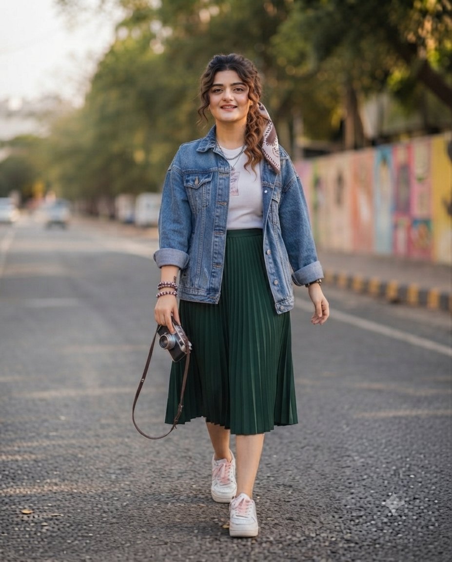Cinematic Street Style Woman Vintage Camera Golden Hour Poses