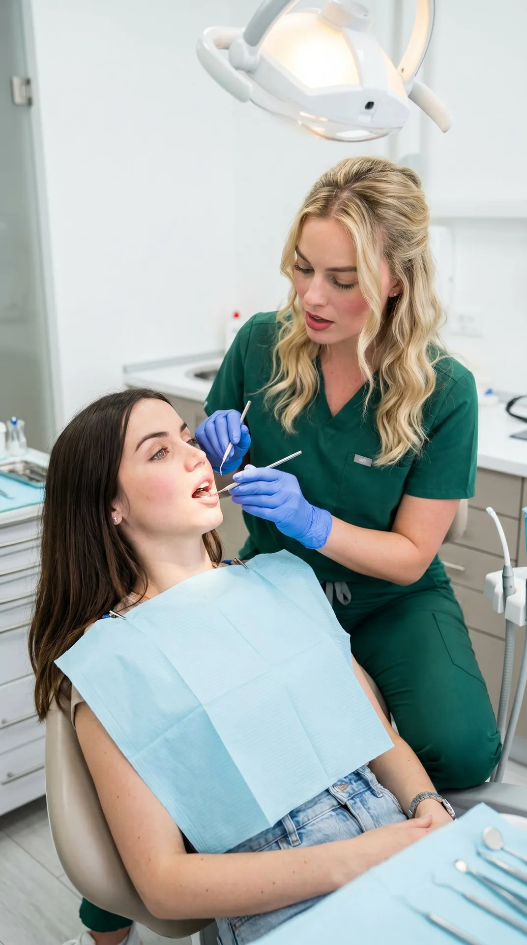 Dentist Examining Patient In Modern Dental Office