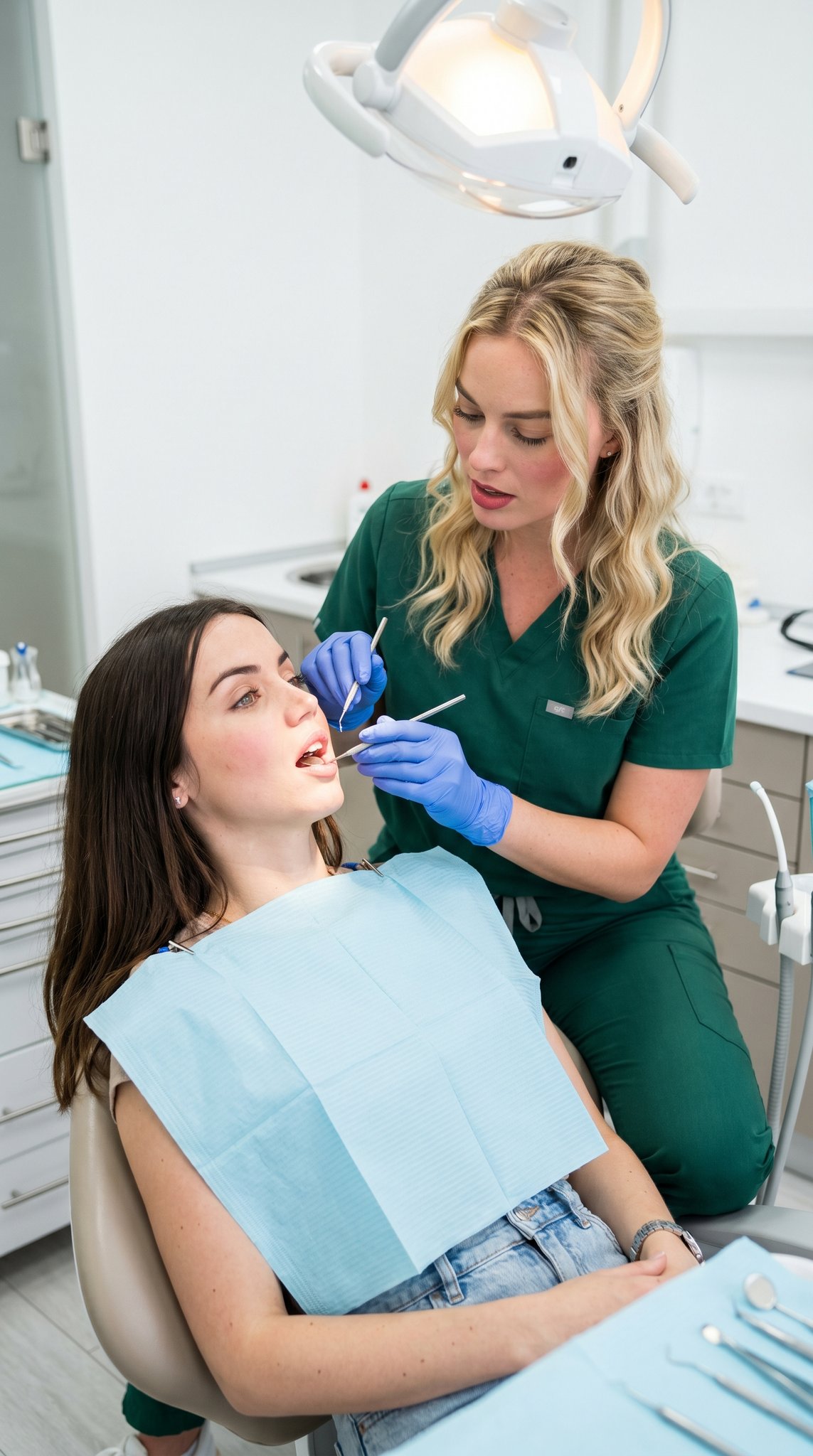 Dentist Examining Patient In Modern Dental Office