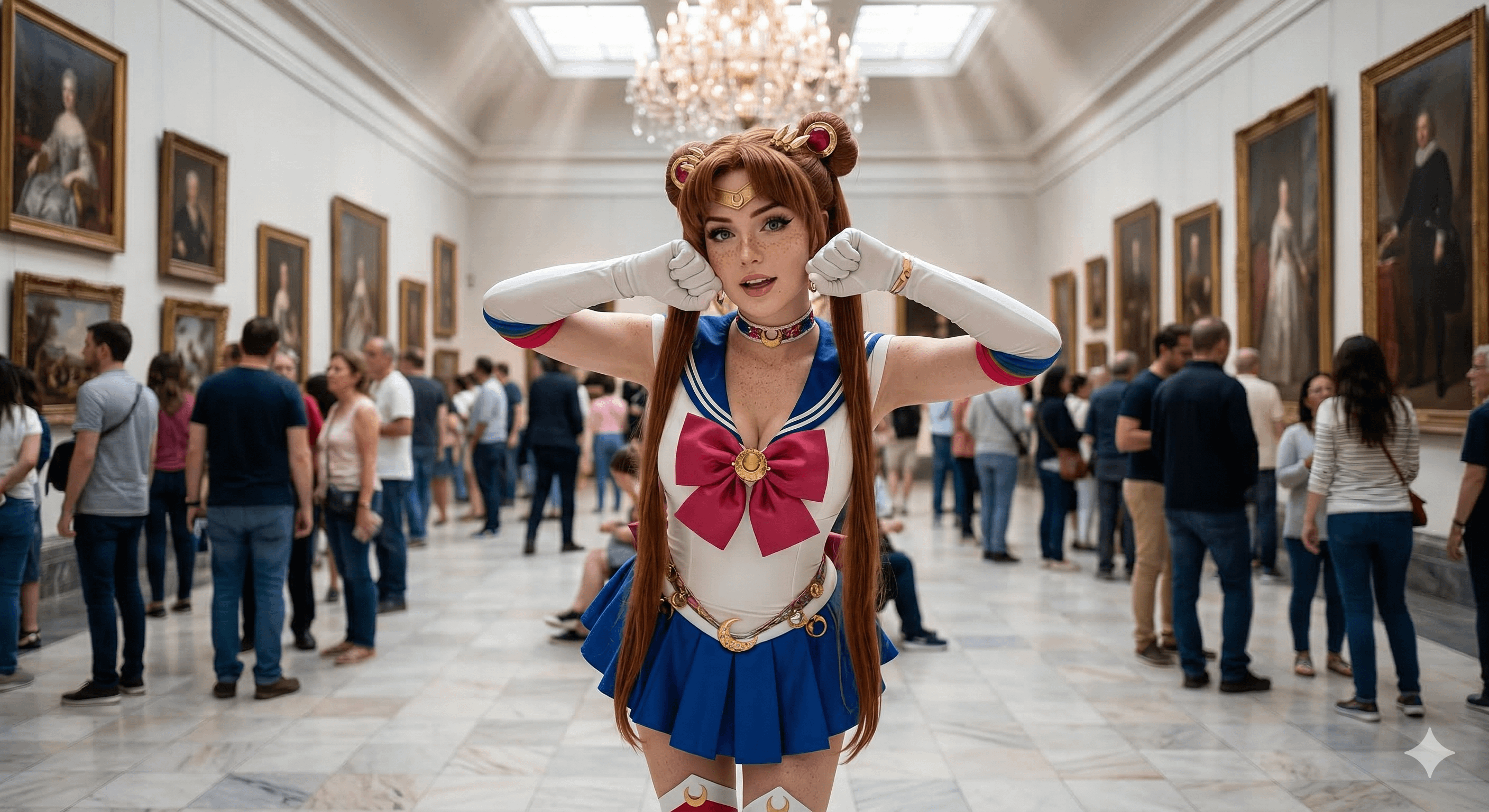 Sailor Moon Cosplayer Art Museum Gallery Playful Pose
