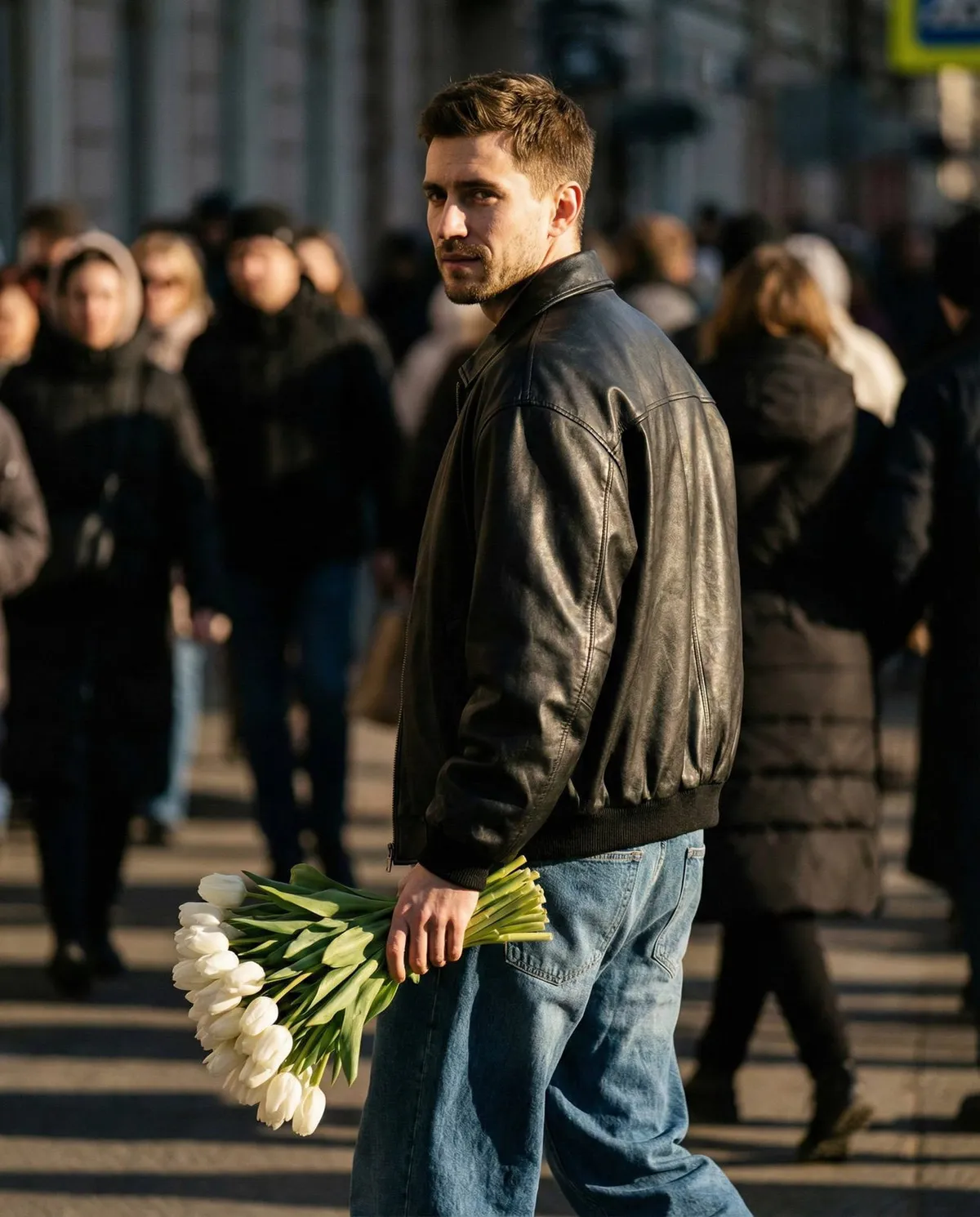 Man Profile Tulip Crowd Harsh Light