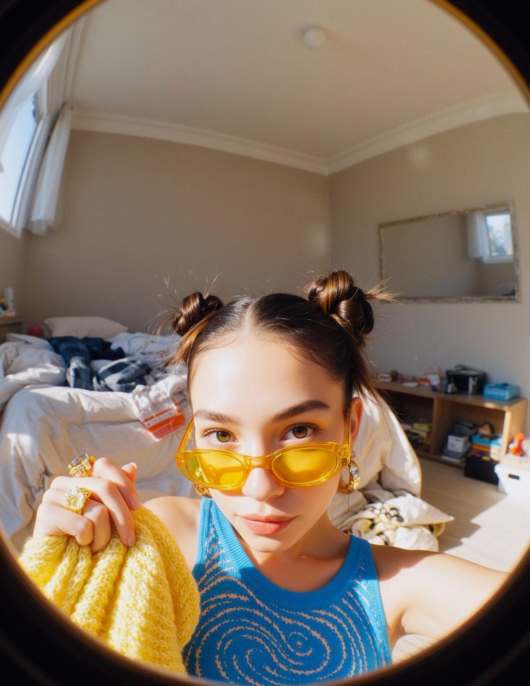 Bedroom Fisheye Candid Yellow Sunglasses Buns