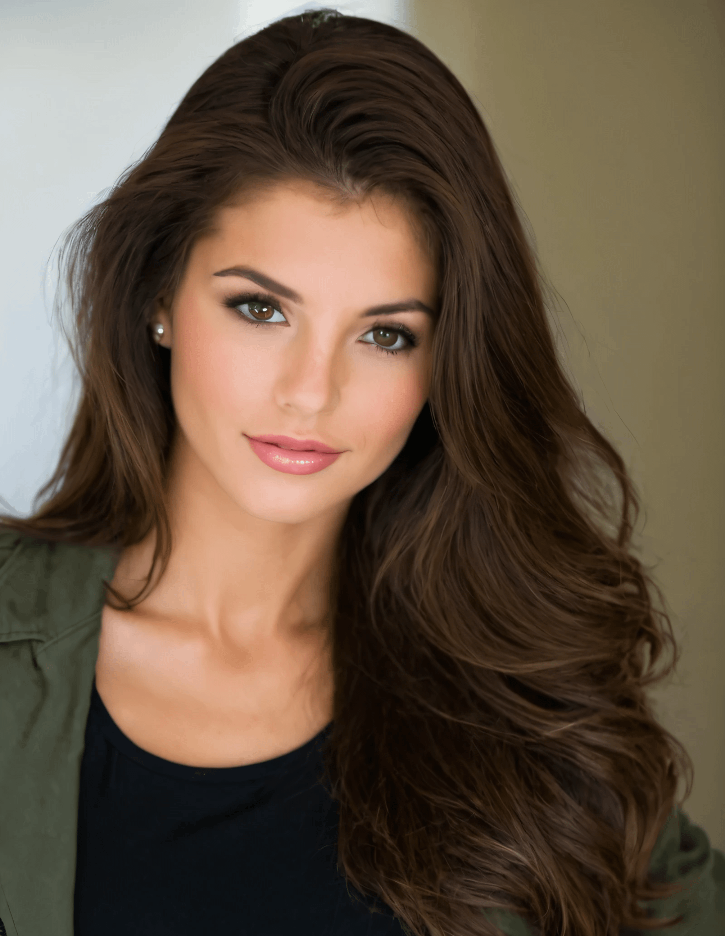 Professional Headshot Olive Green Jacket Dark Hair