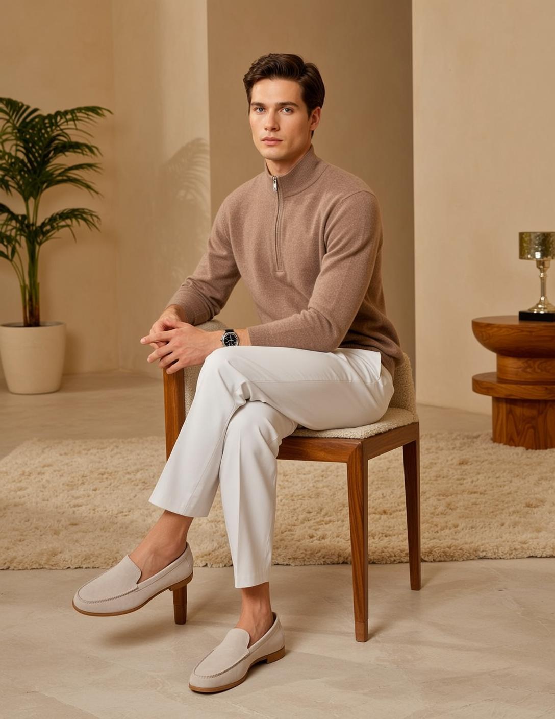 Young Dark Brown Styled Fair Light Quarter-zip