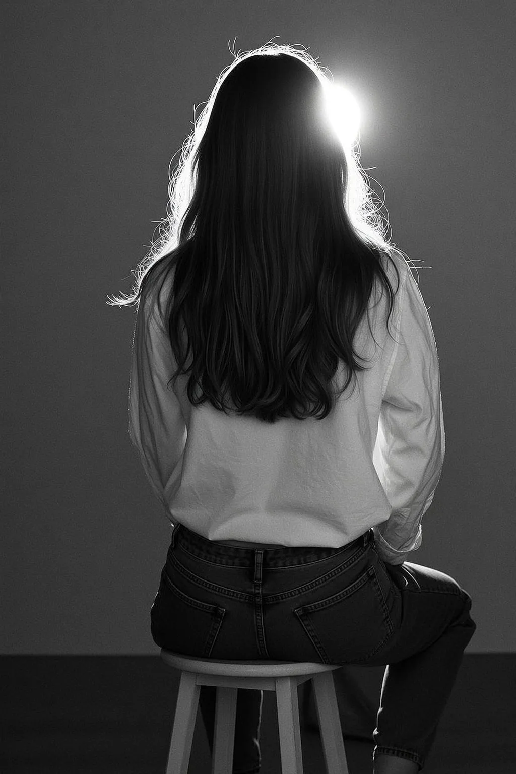 Black And White Medium Shot Portrait Orientation Photograph Shows Young