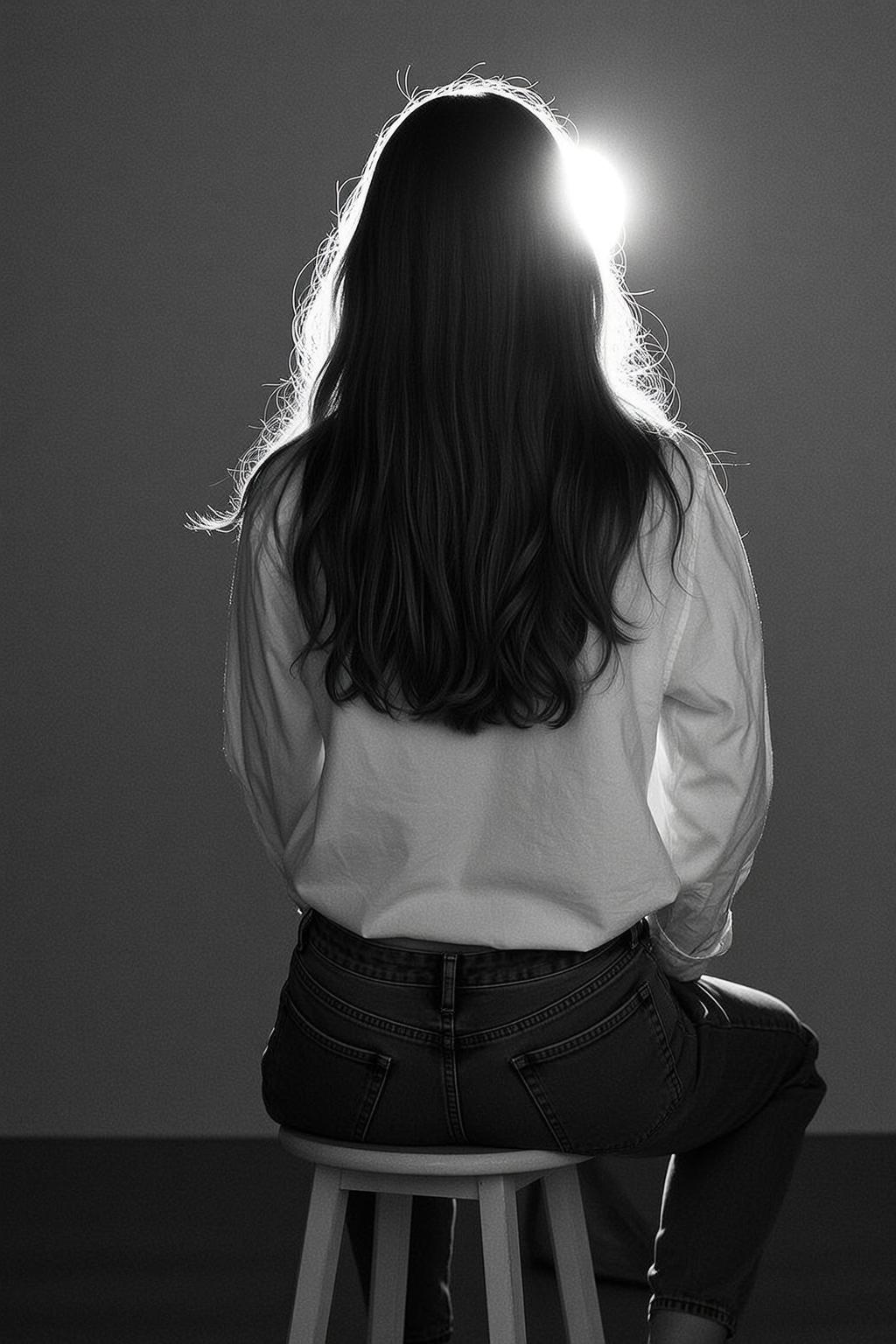 Black And White Medium Shot Portrait Orientation Photograph Shows Young