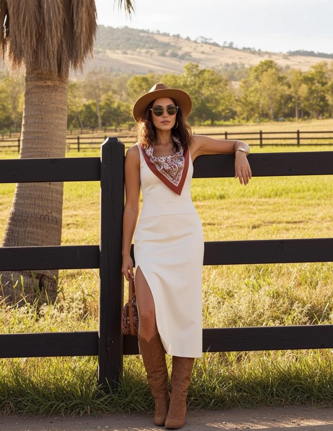 White Dress Fence Ranch Pose