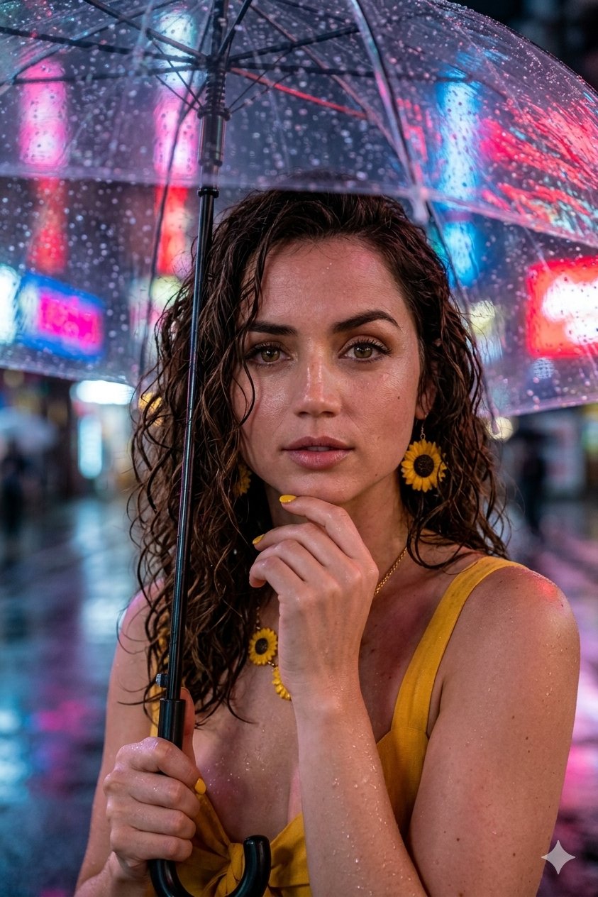Yellow Top Clear Umbrella Neon City Night