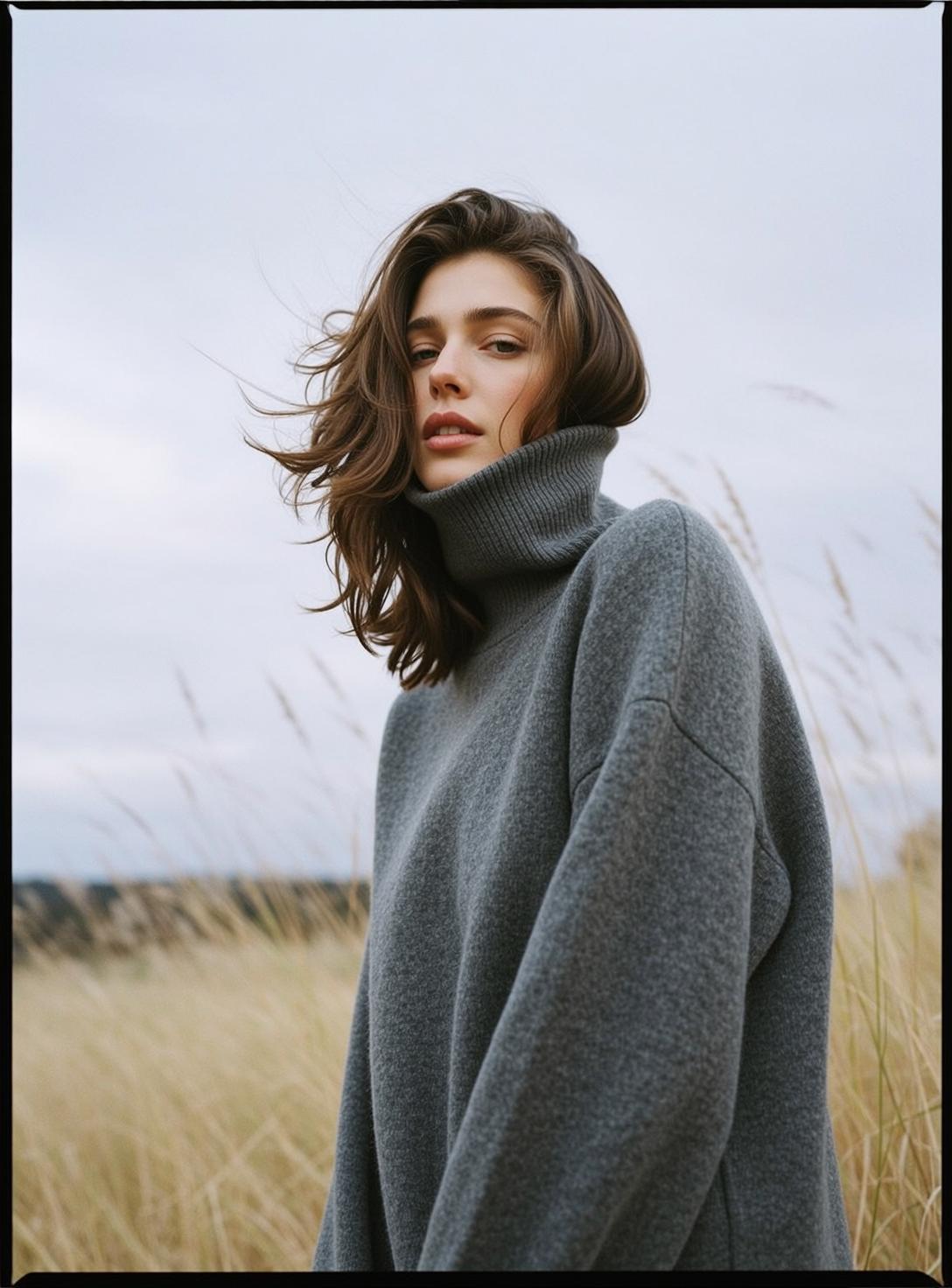 Grey Turtleneck Grass Portrait