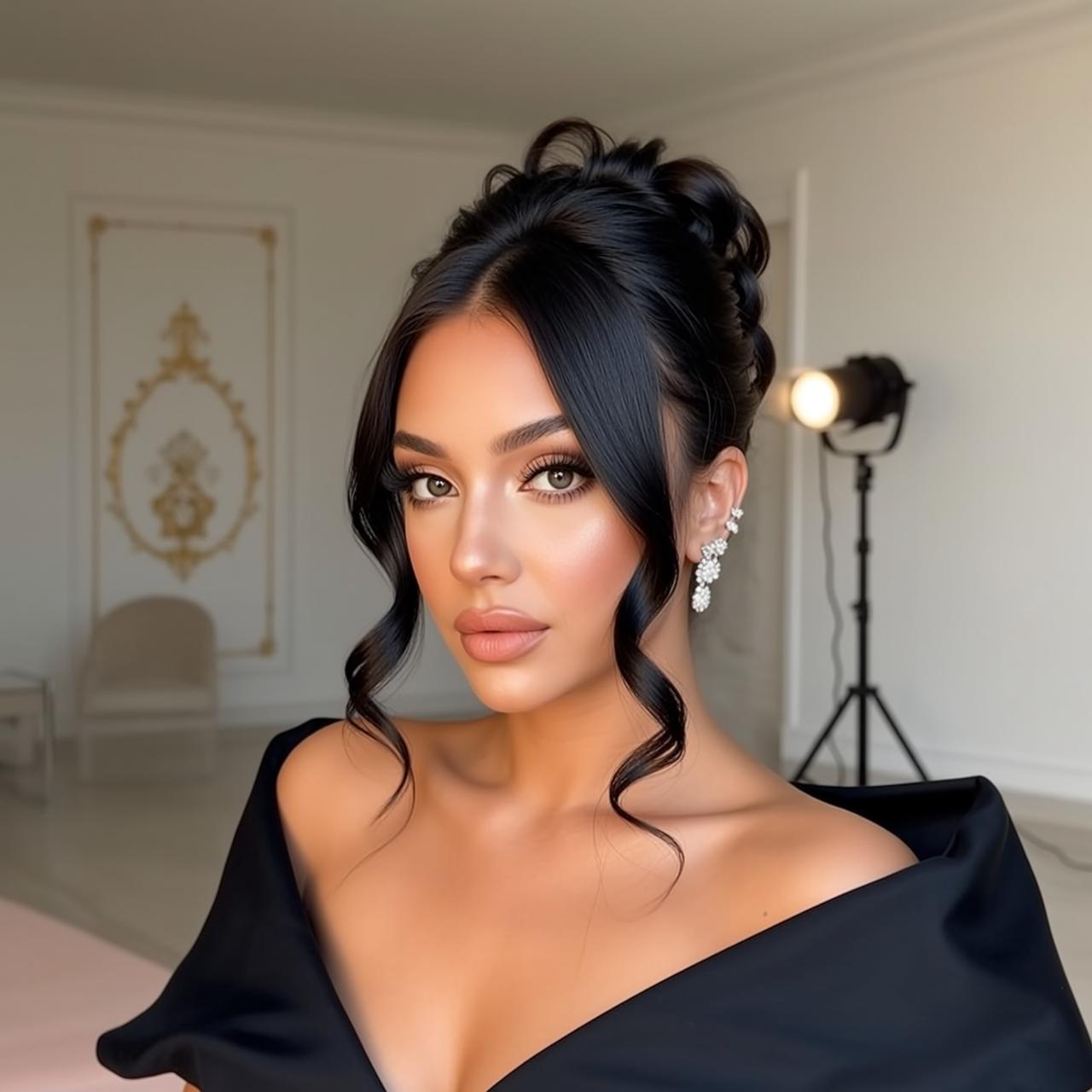 Hair Salon Young Dark Styled Loose Curls