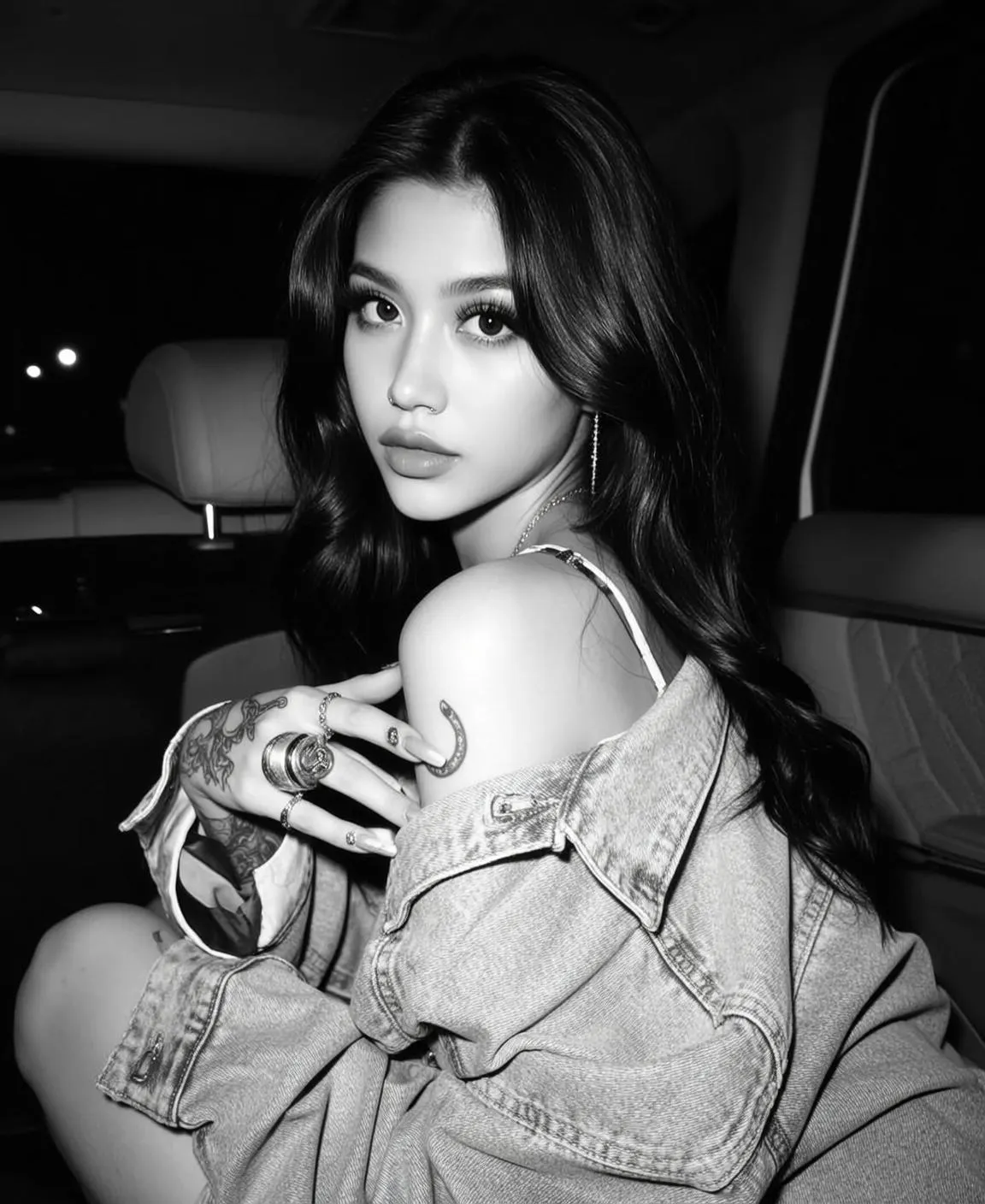 Tattoos Piercings Earrings Necklace And Rings In Car Interior