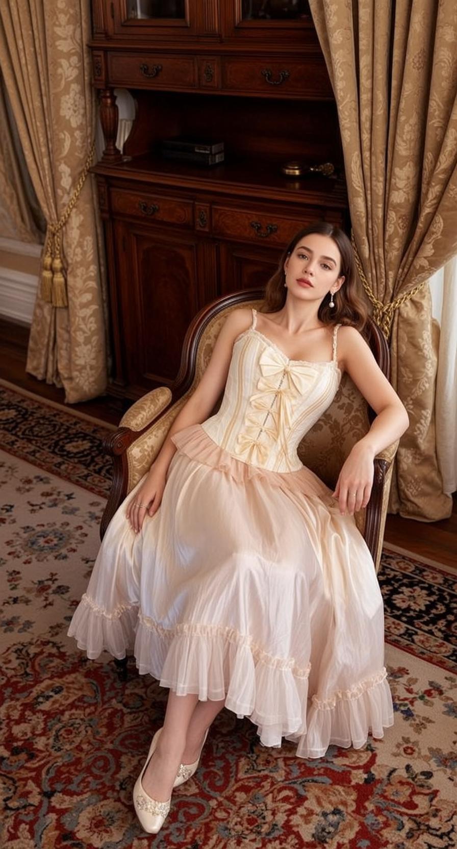 Ivory Corset Armchair Pose