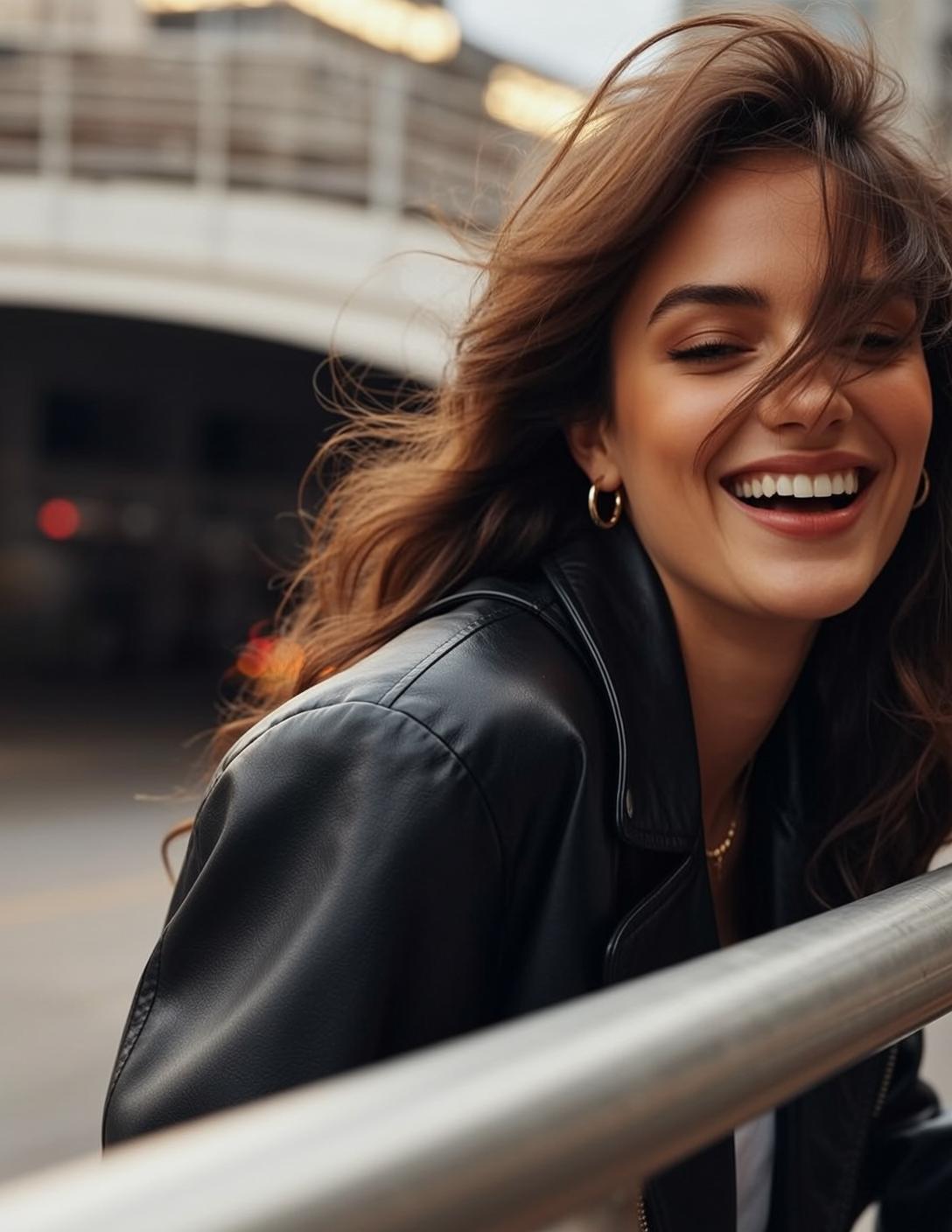 Explore Captured Joyful Candid Moment Leaning Forward