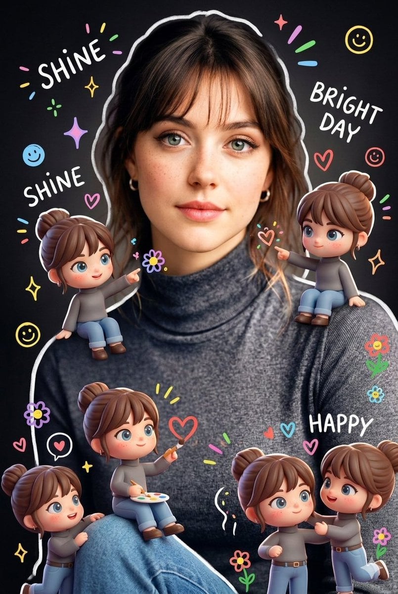 Subject With Chibi Miniatures And Doodle Effects