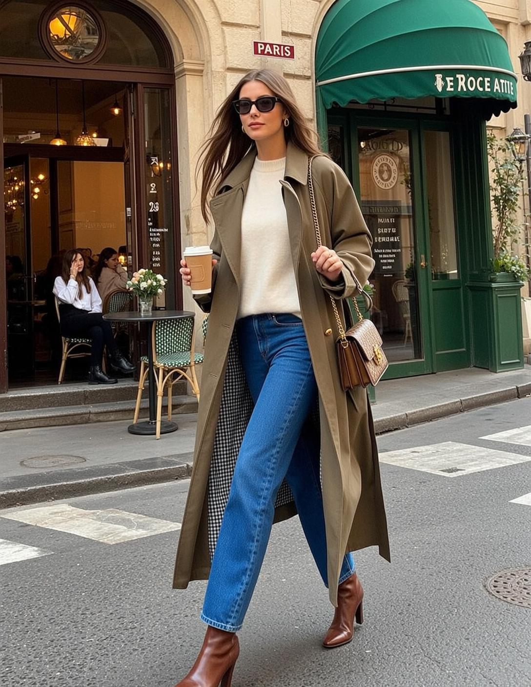 Autumn Long Brown Wavy Fair Cream-colored Crewneck