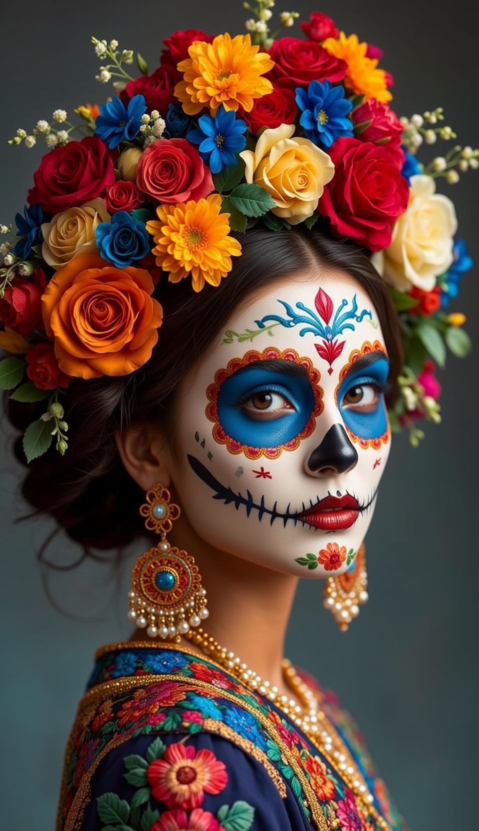 Halloween Makeup Sugar Skull Dark Brown Styled