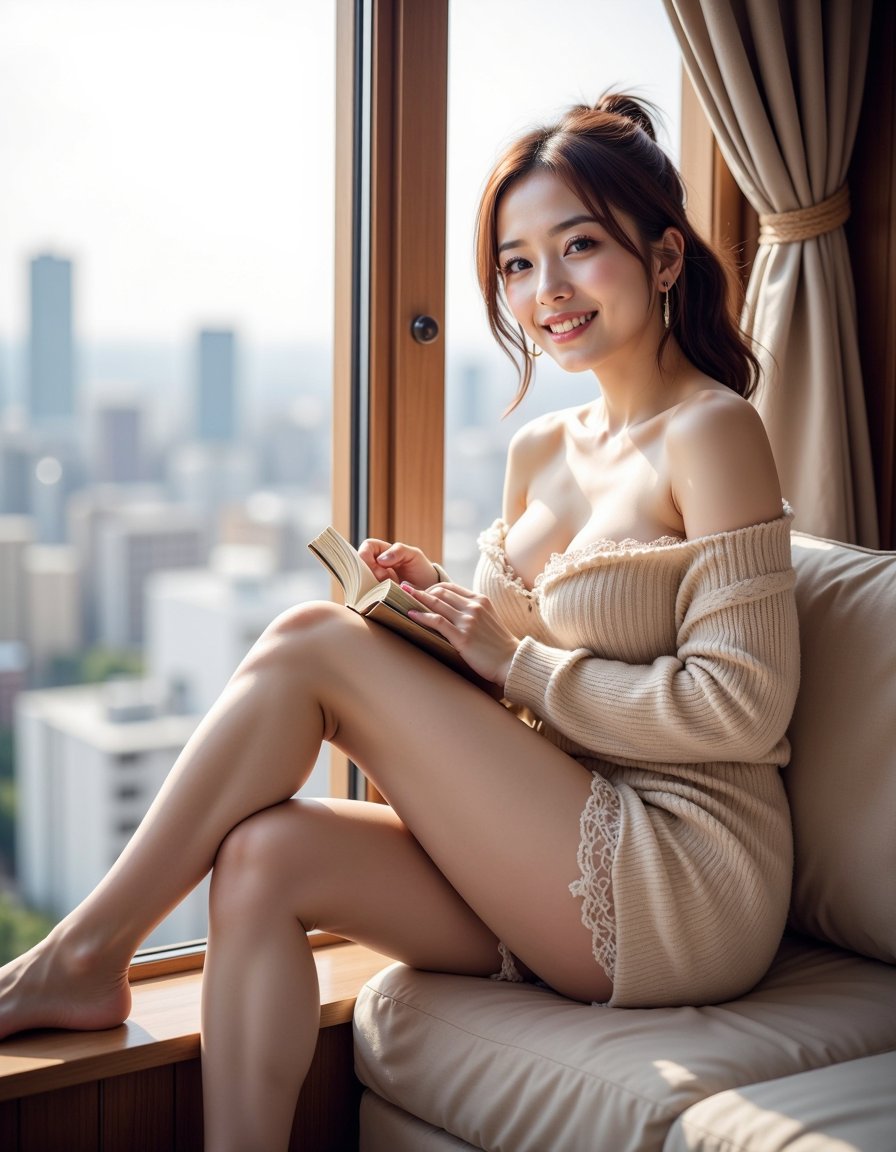 Beige Sweater Dress By Sunlit Window