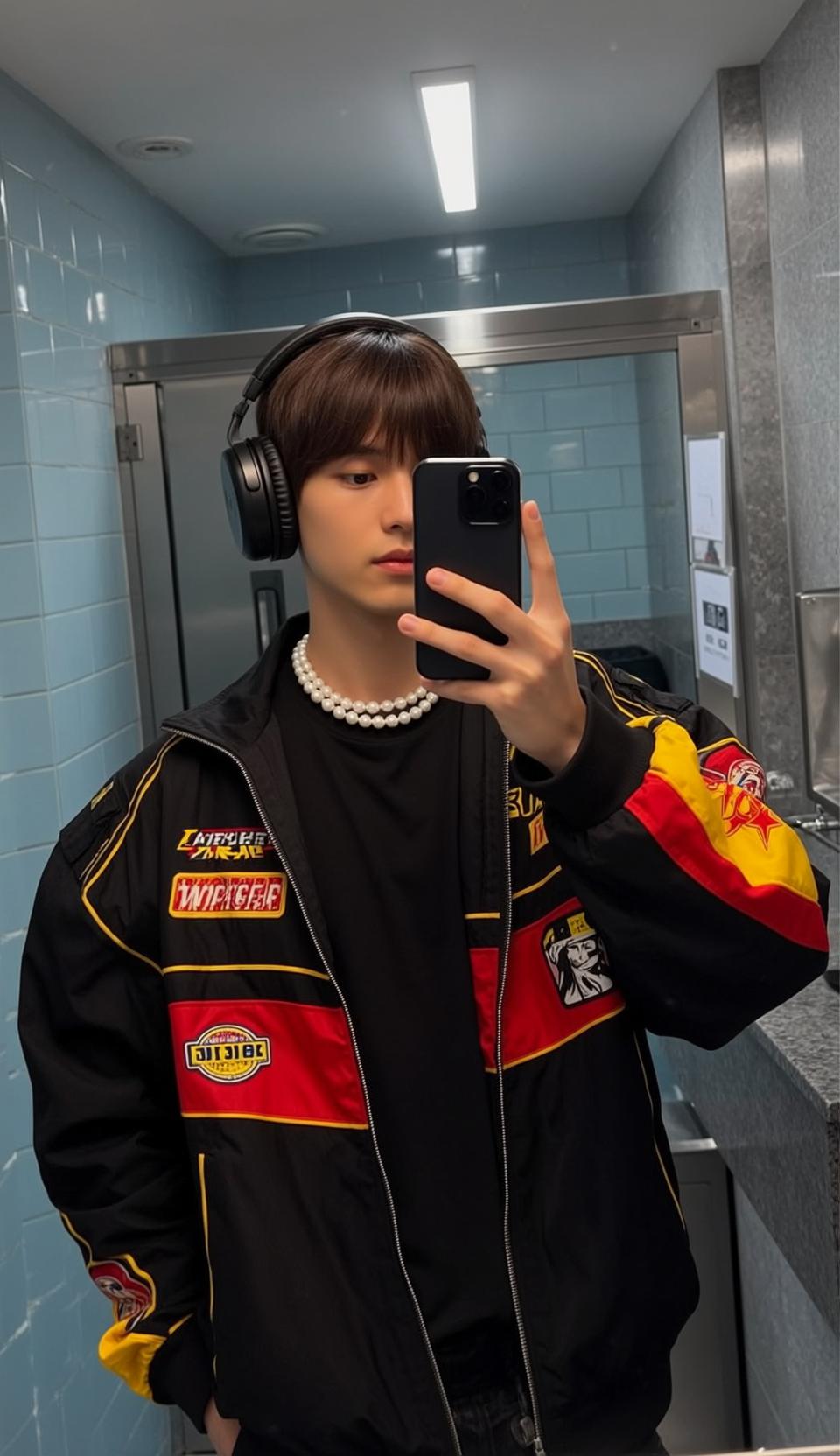 Racing Jacket Bathroom Selfie