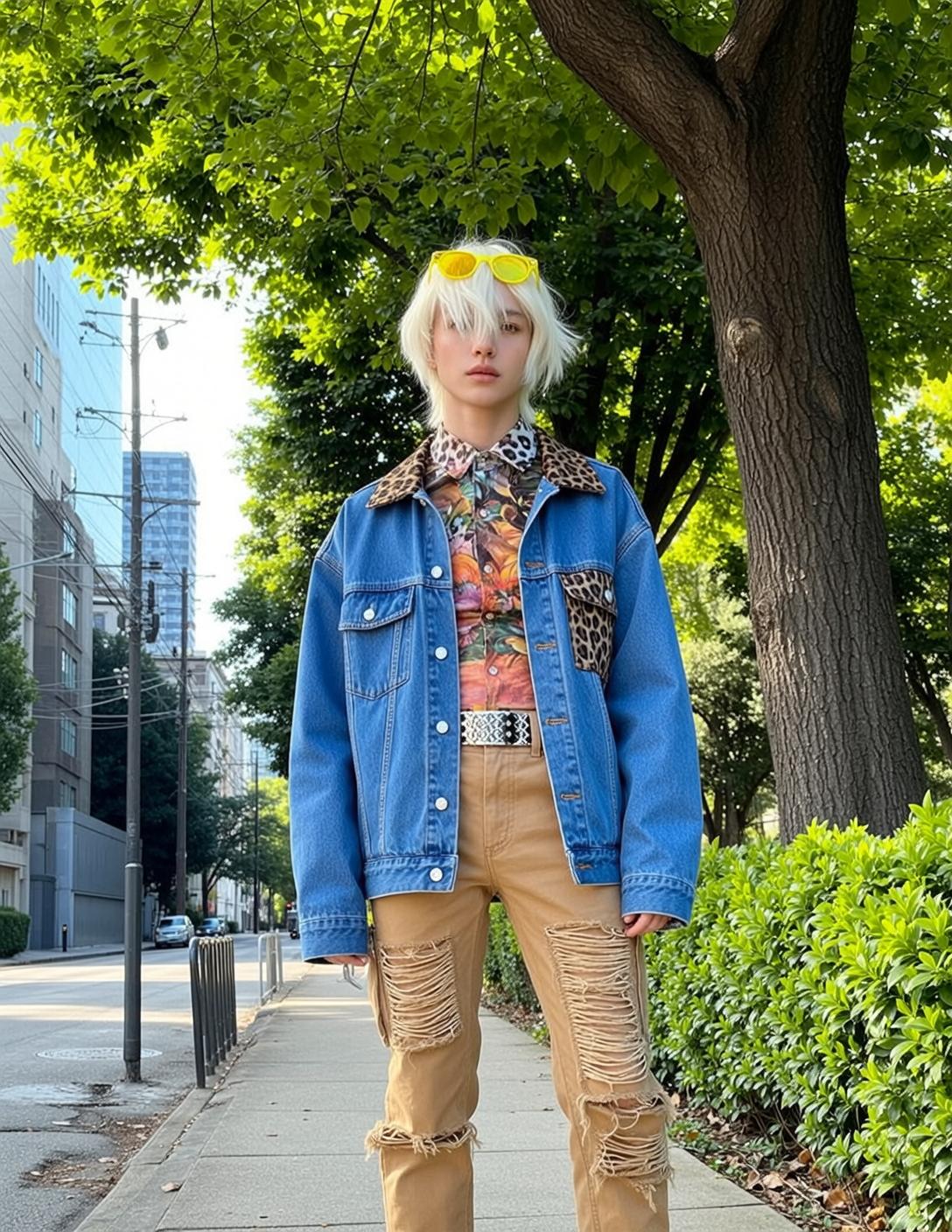 Young Short Messy Bleached Blonde Pale Button-up