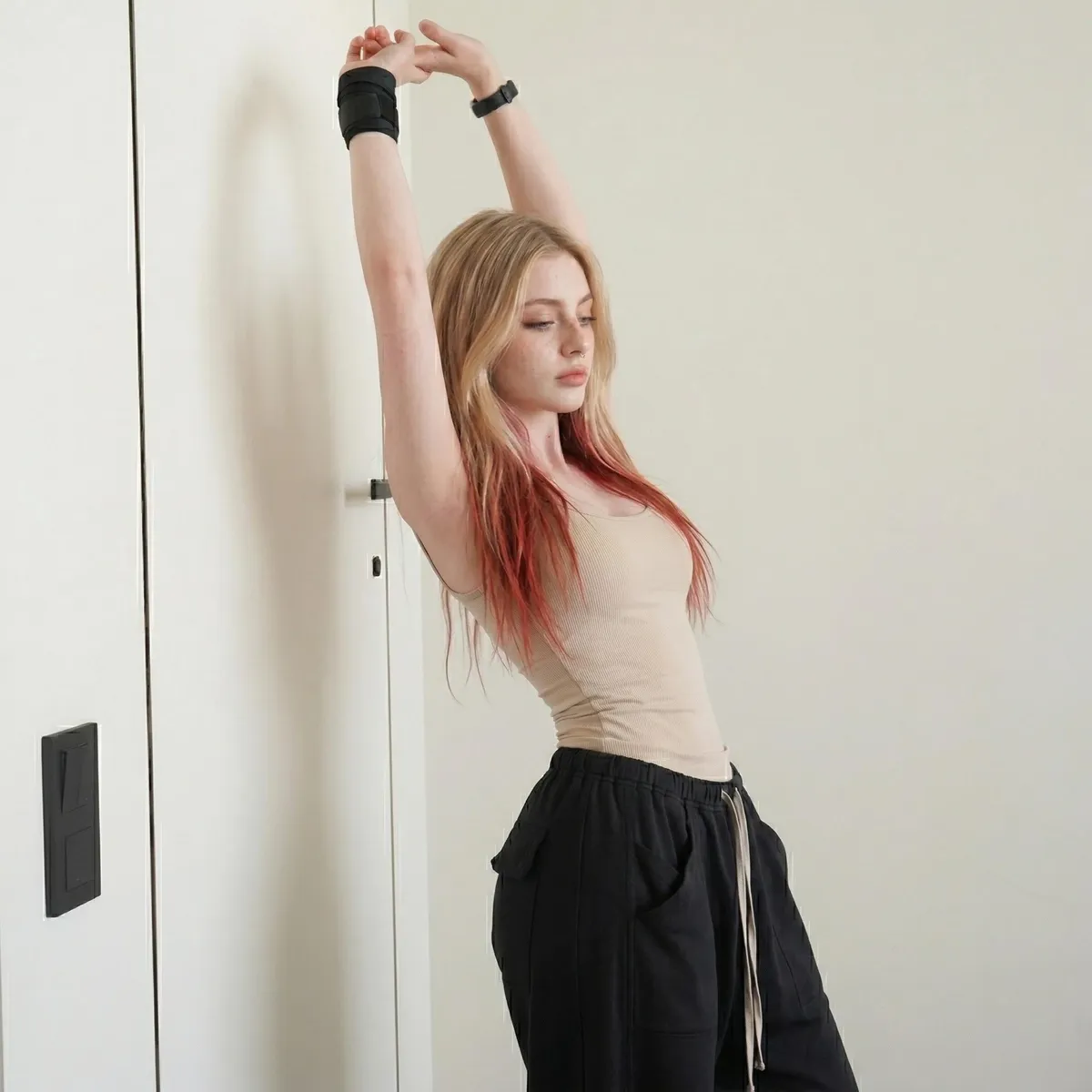 Soft Morning Light Elegant Stretch Pose White Room