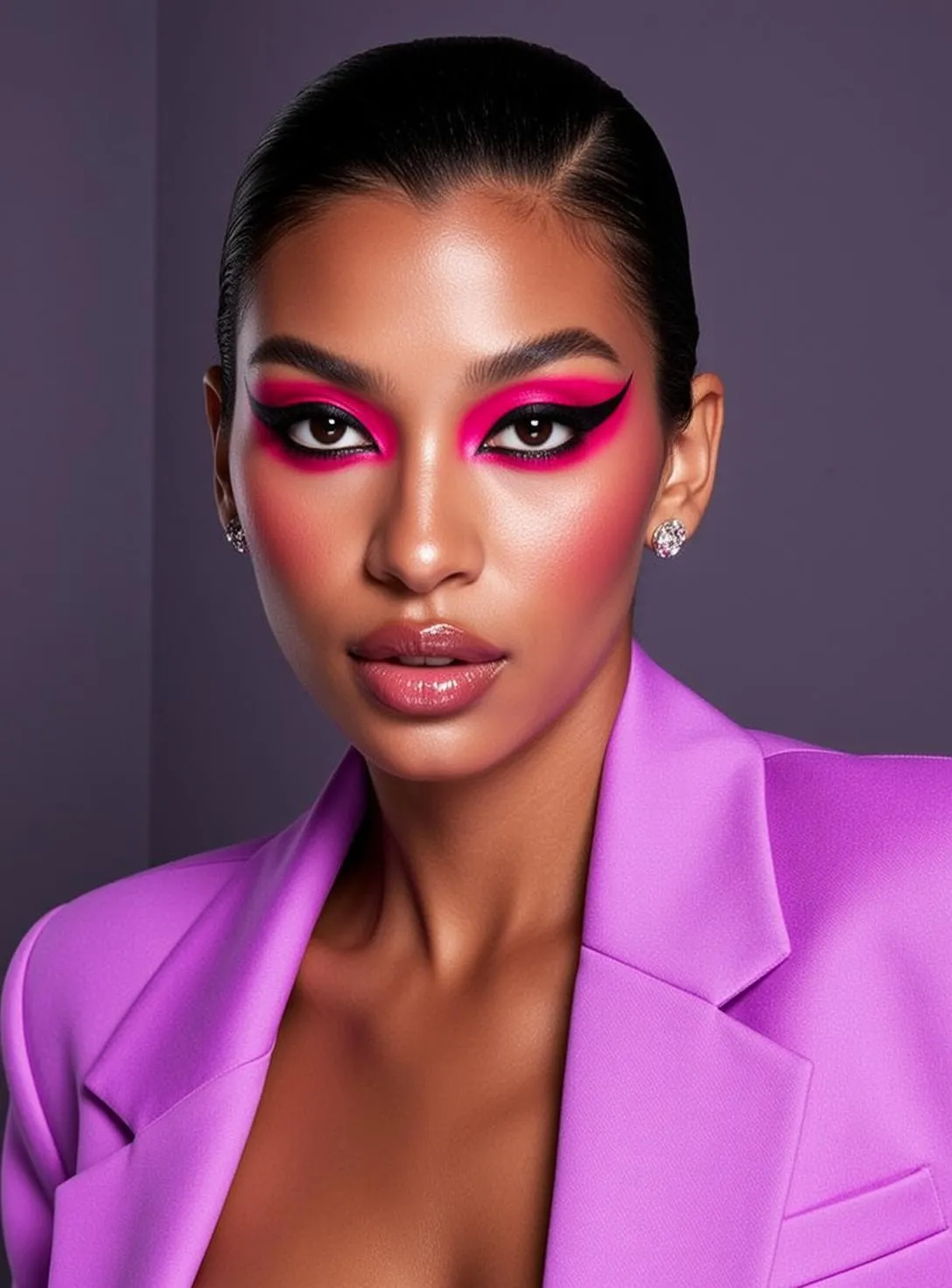 Makeup And Earrings And False Lashes In Studio Portrait